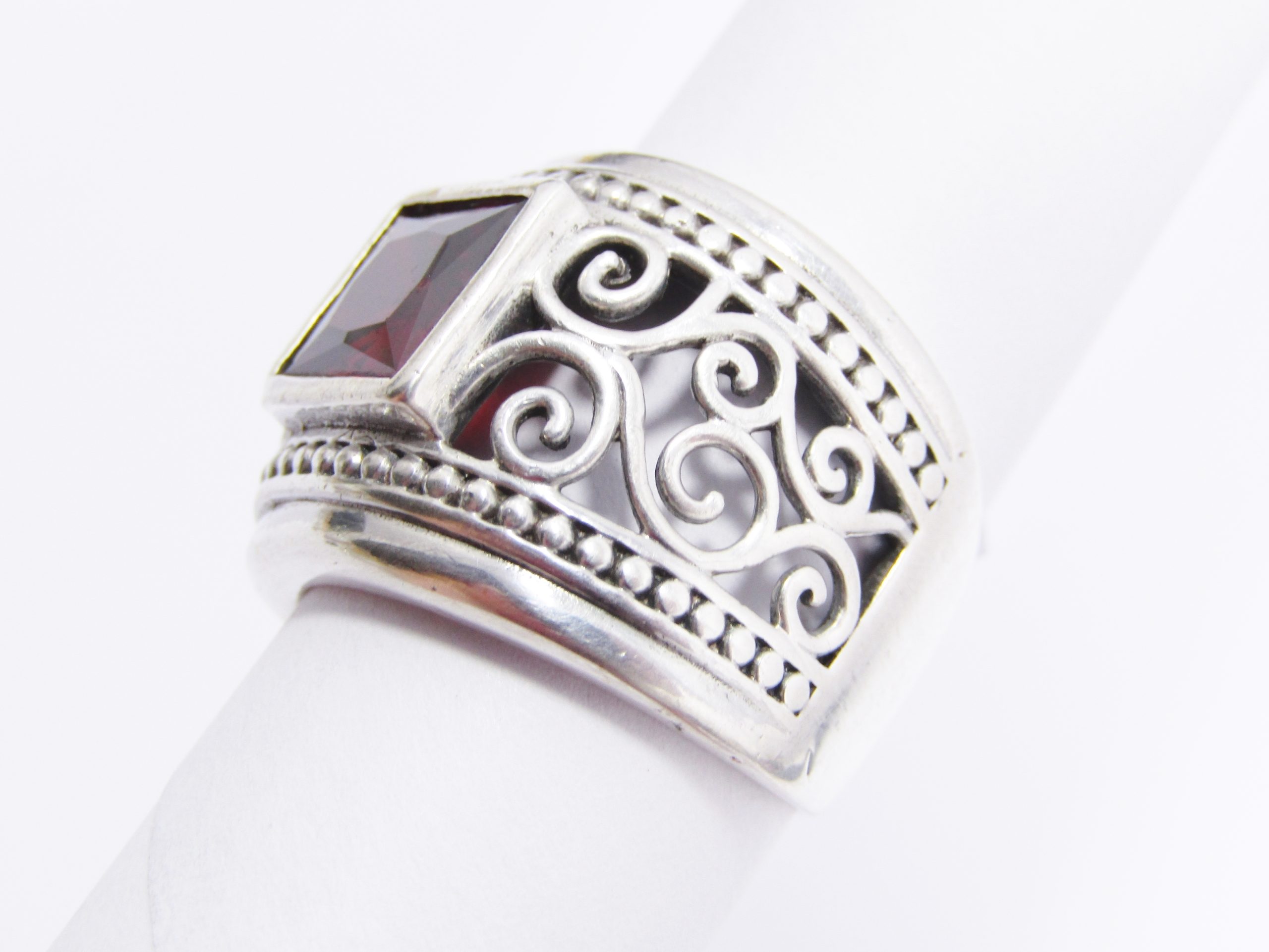 A Lovely Broad Red Stone Zirconia Ring in Sterling Silver