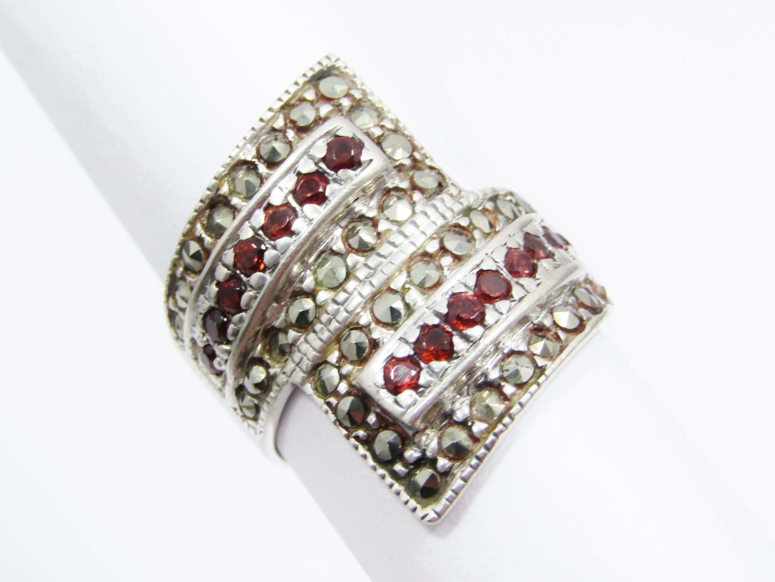 A Stunning Garnet and Marcasite Ring in Sterling Silver