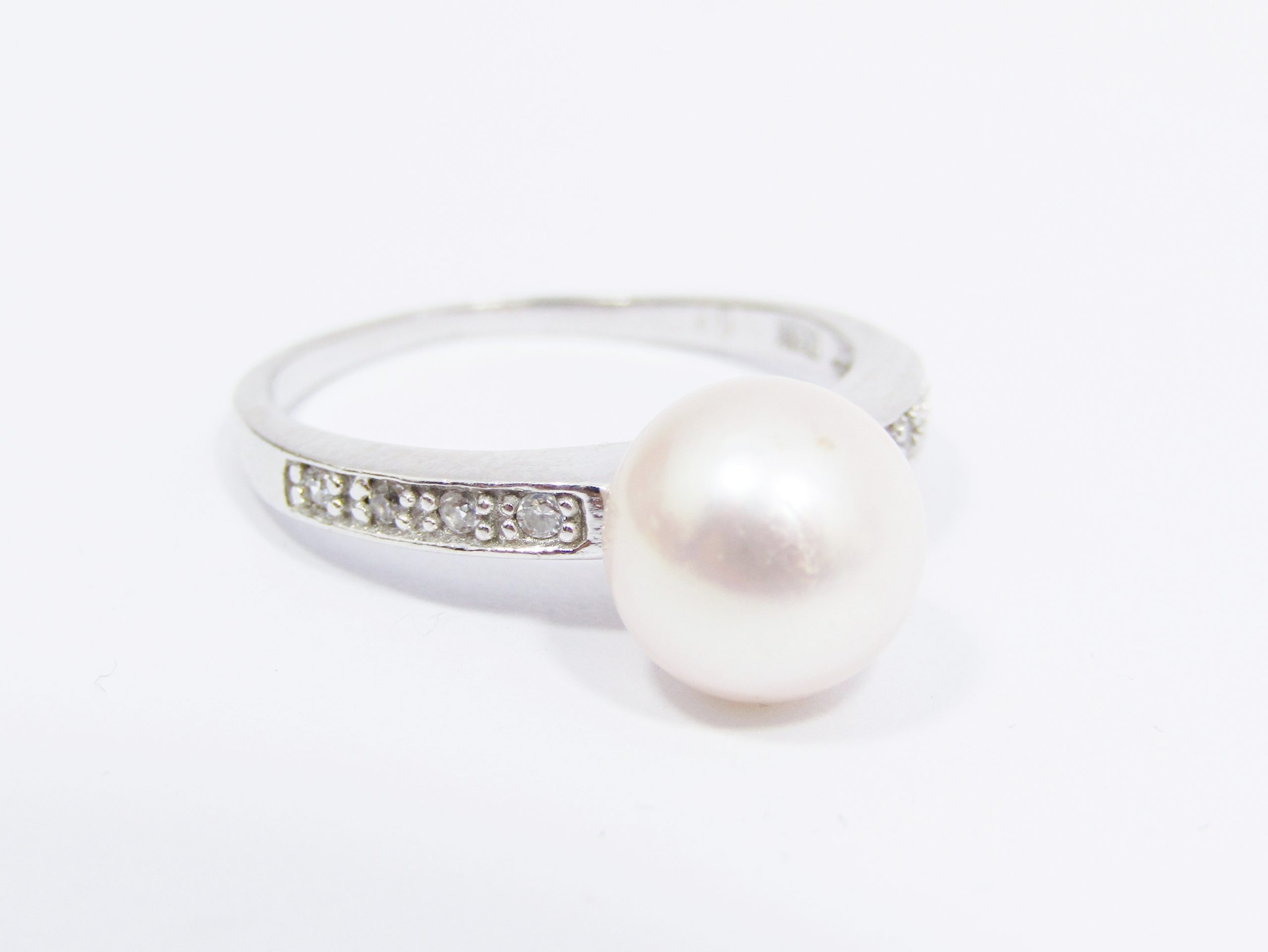 A Stunning Sea Cultured Pearl Ring With Tiny Zirconia's for Sparkle in Sterling Silver