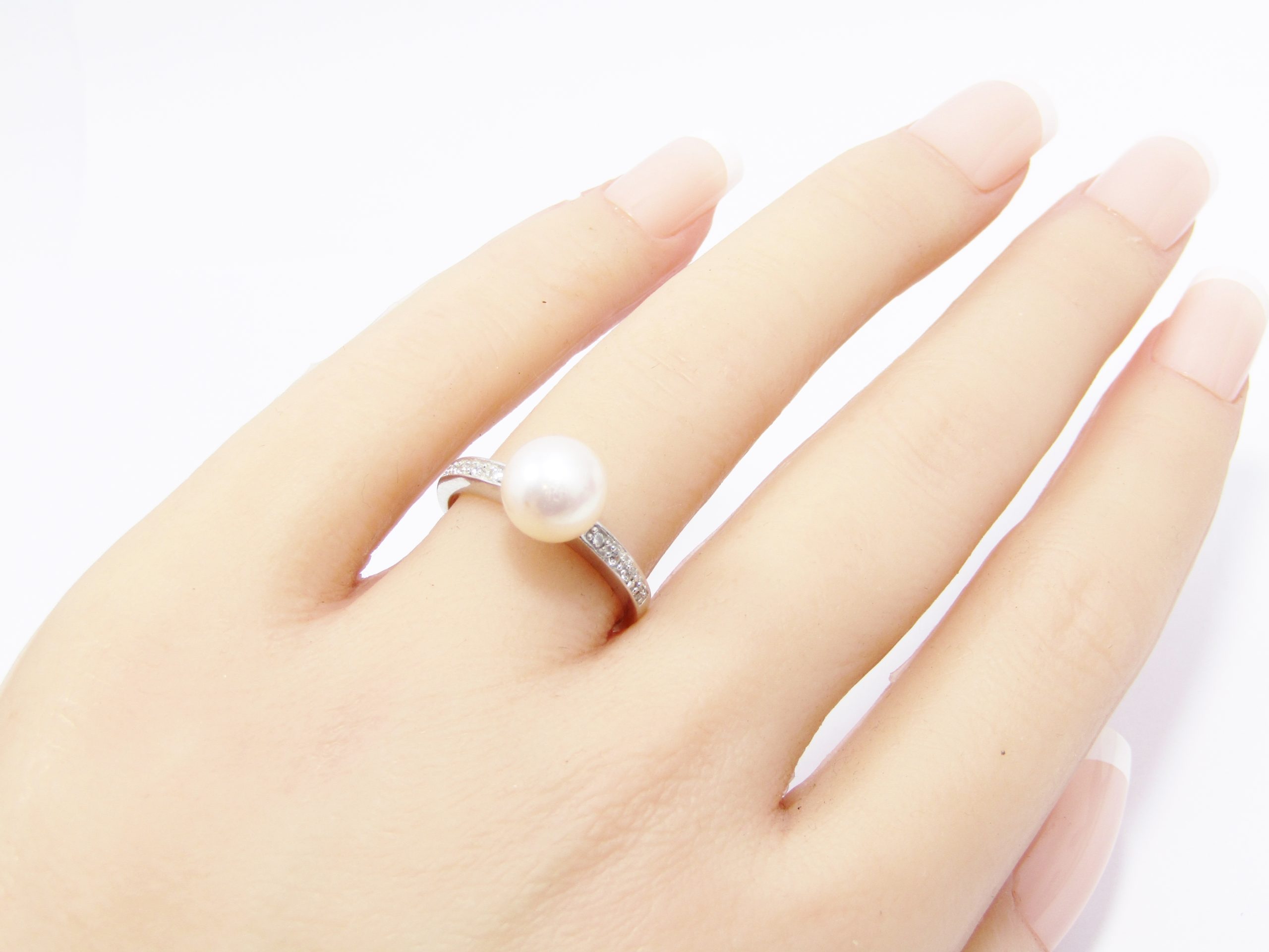 A Stunning Sea Cultured Pearl Ring With Tiny Zirconia's for Sparkle in Sterling Silver