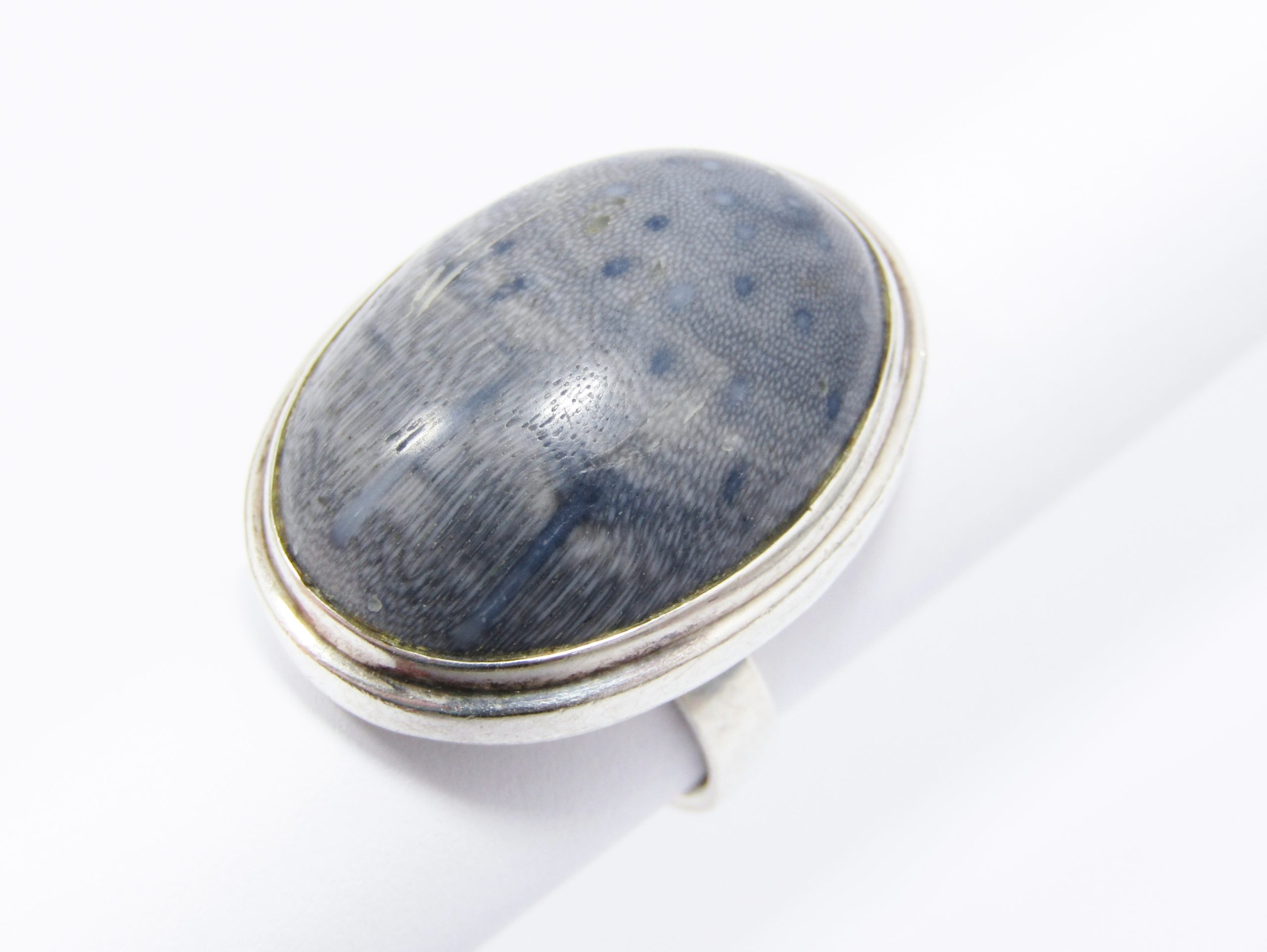 A Lovely Chunky Blue Coral Ring in Sterling Silver
