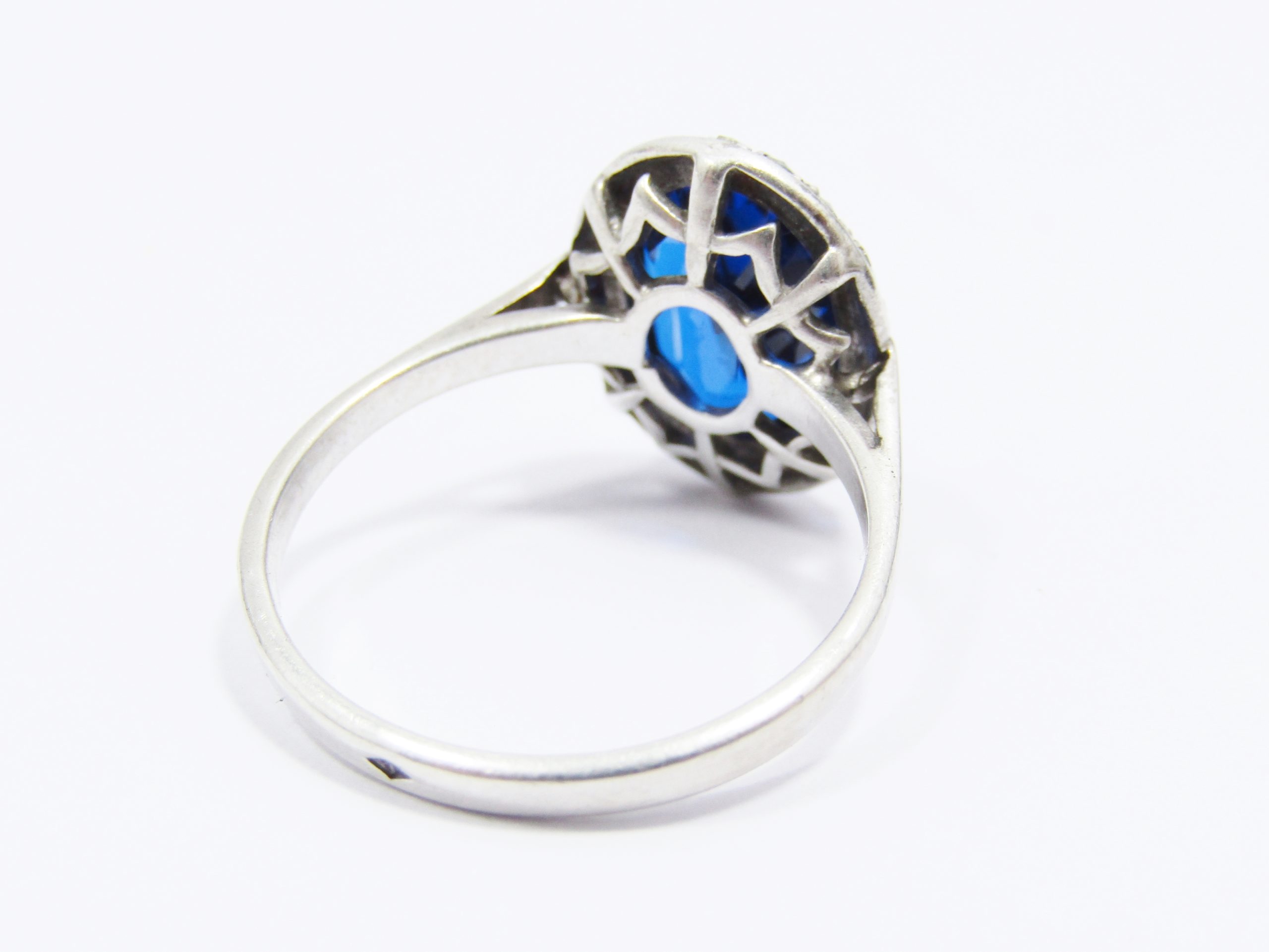 Beautiful Vintage French Silver, Blue Paste & Marcasite Ring