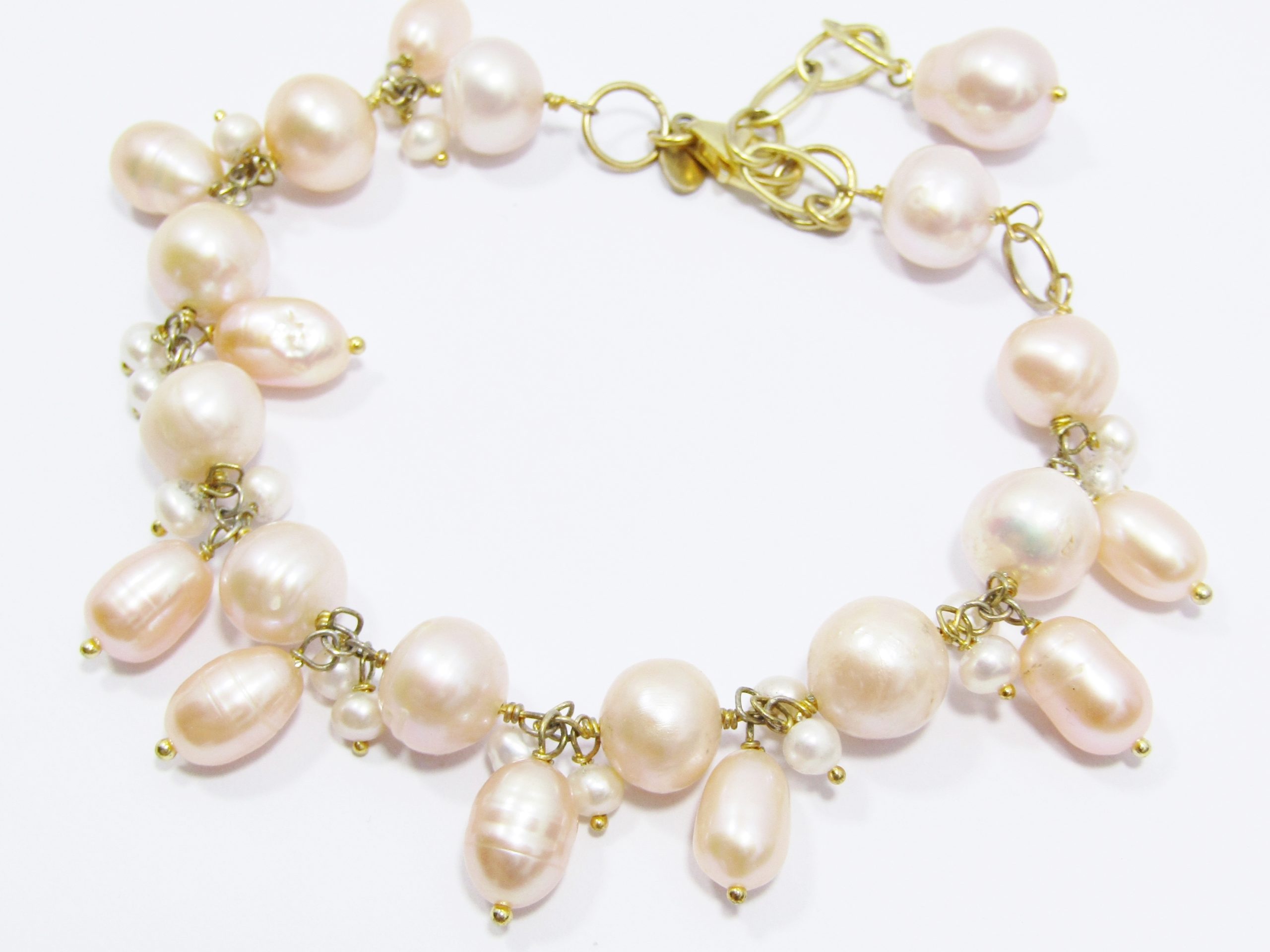 A Gorgeous Gold Gilt Over Sterling Silver Made up with Different Size Fresh Water Pearl Bracelet