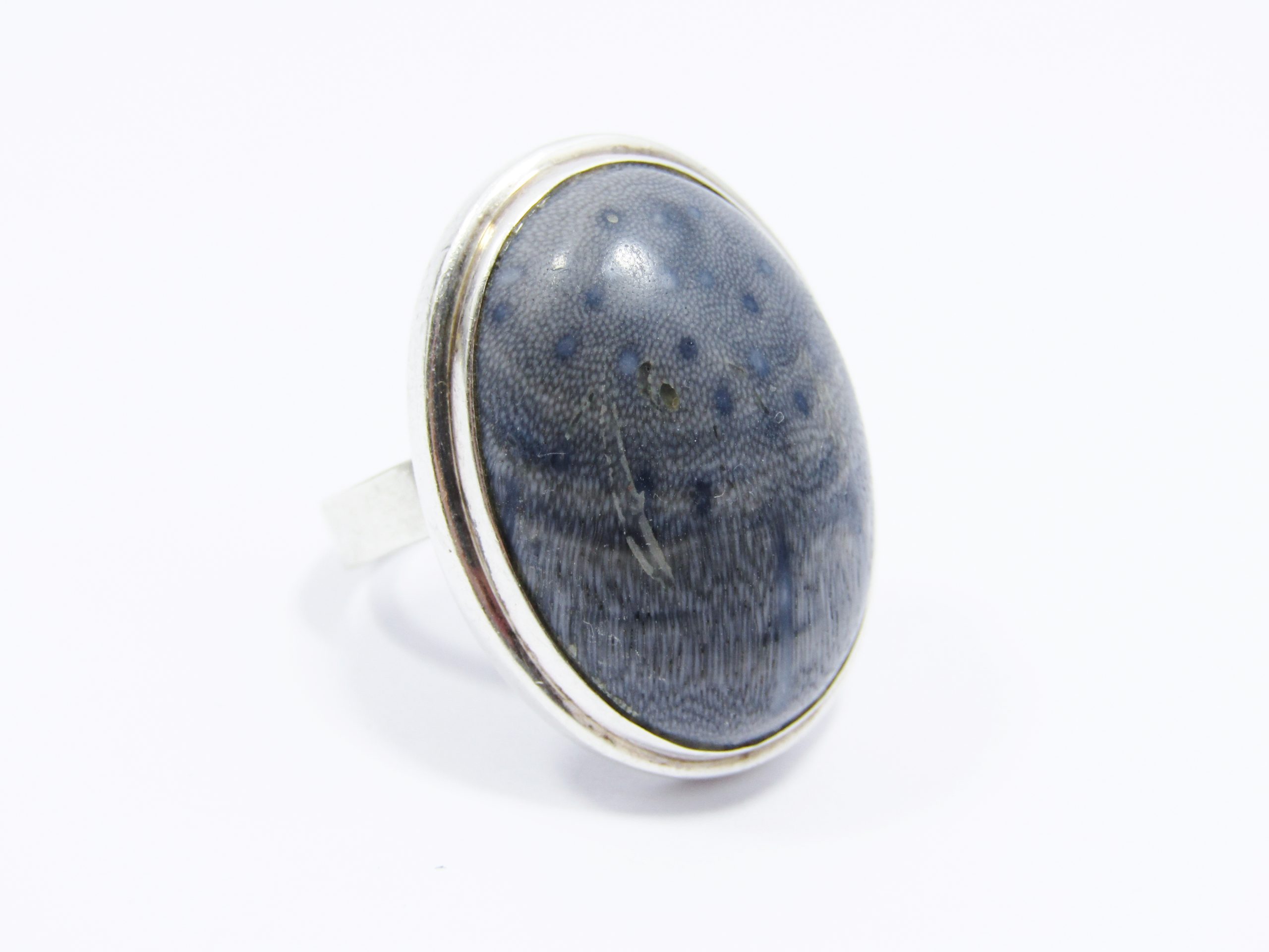 A Lovely Chunky Blue Coral Ring in Sterling Silver