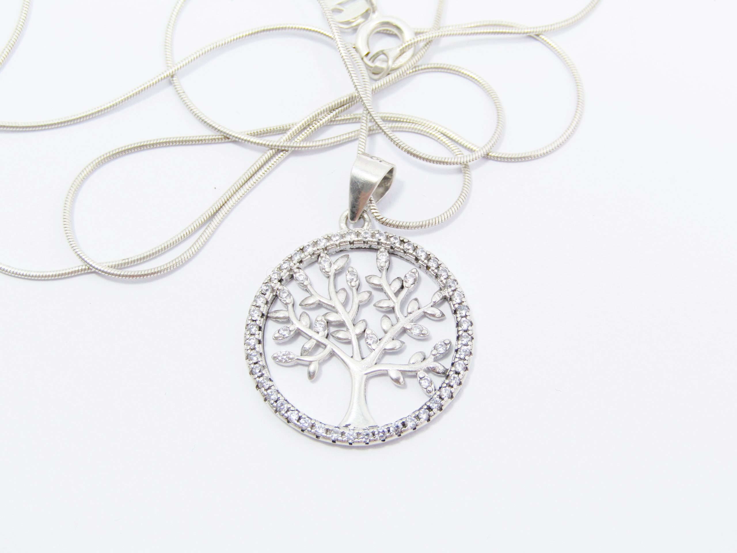 A Stunning Zirconia Tree of Life Pendant on Chain in Sterling Silver