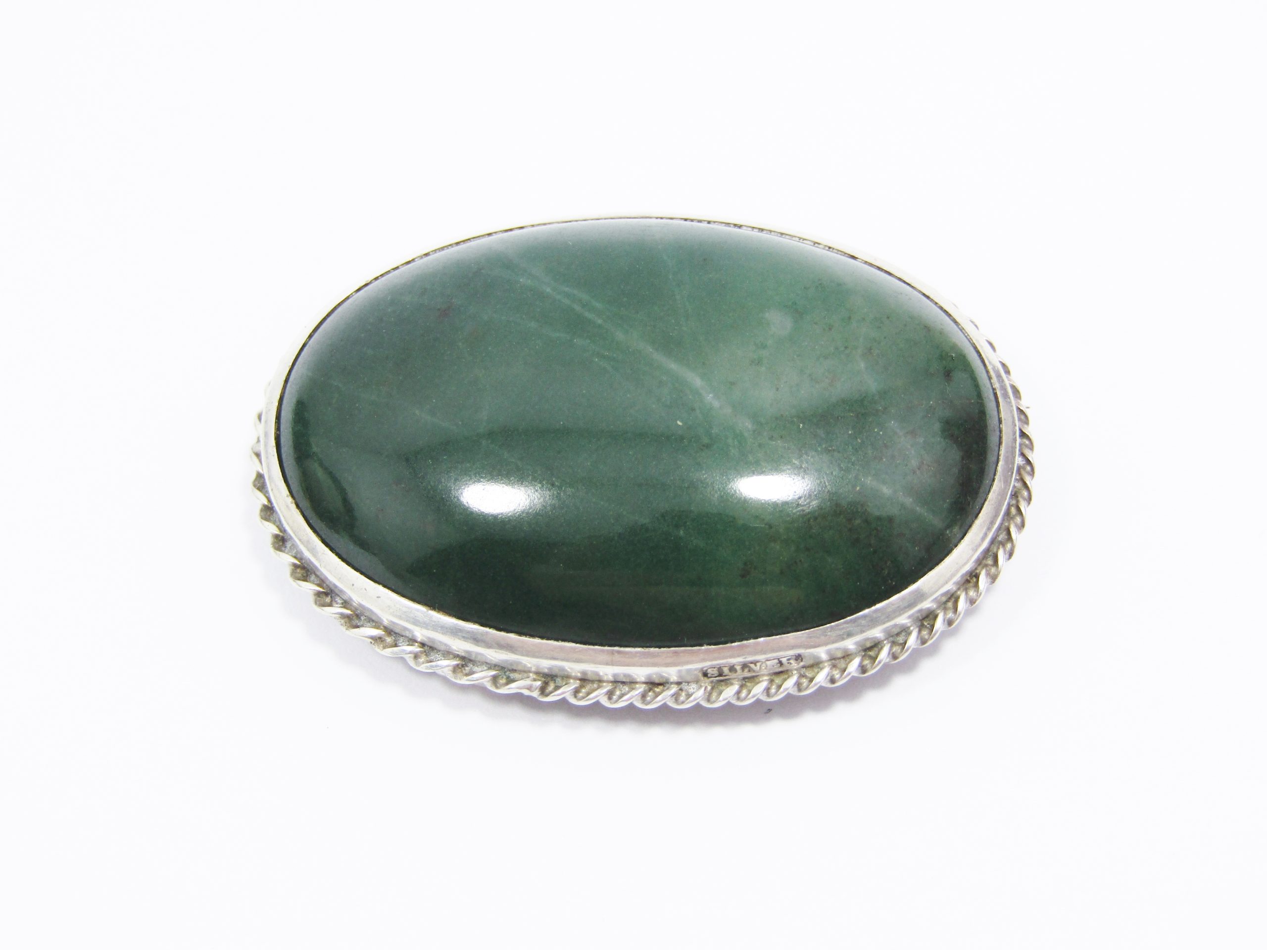 A Lovely Large Oval Jasper Brooch in Sterling Silver