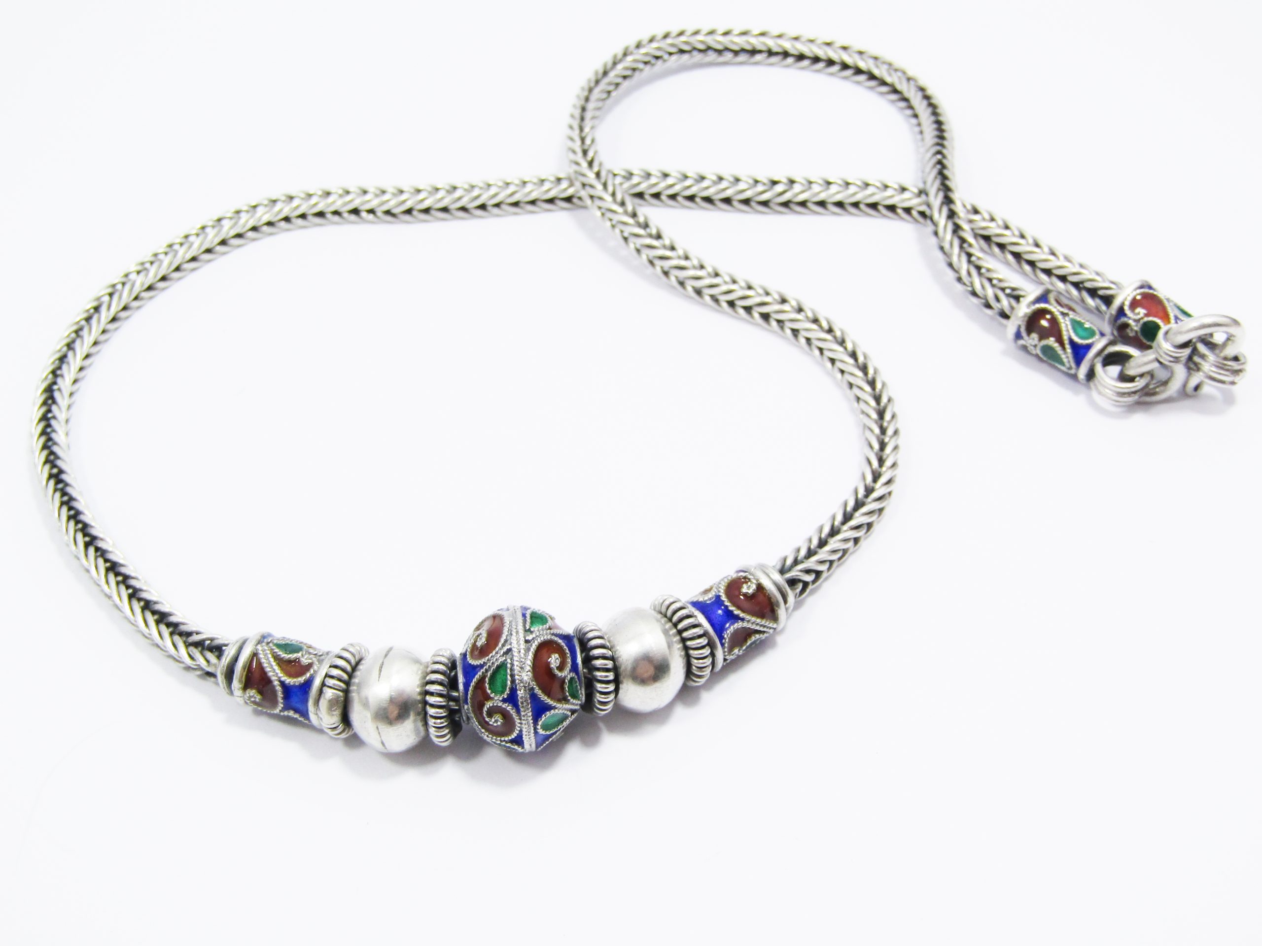 A Stunning Weighty Fox Tail Design Necklace With Enamel inlay in Sterling Silver