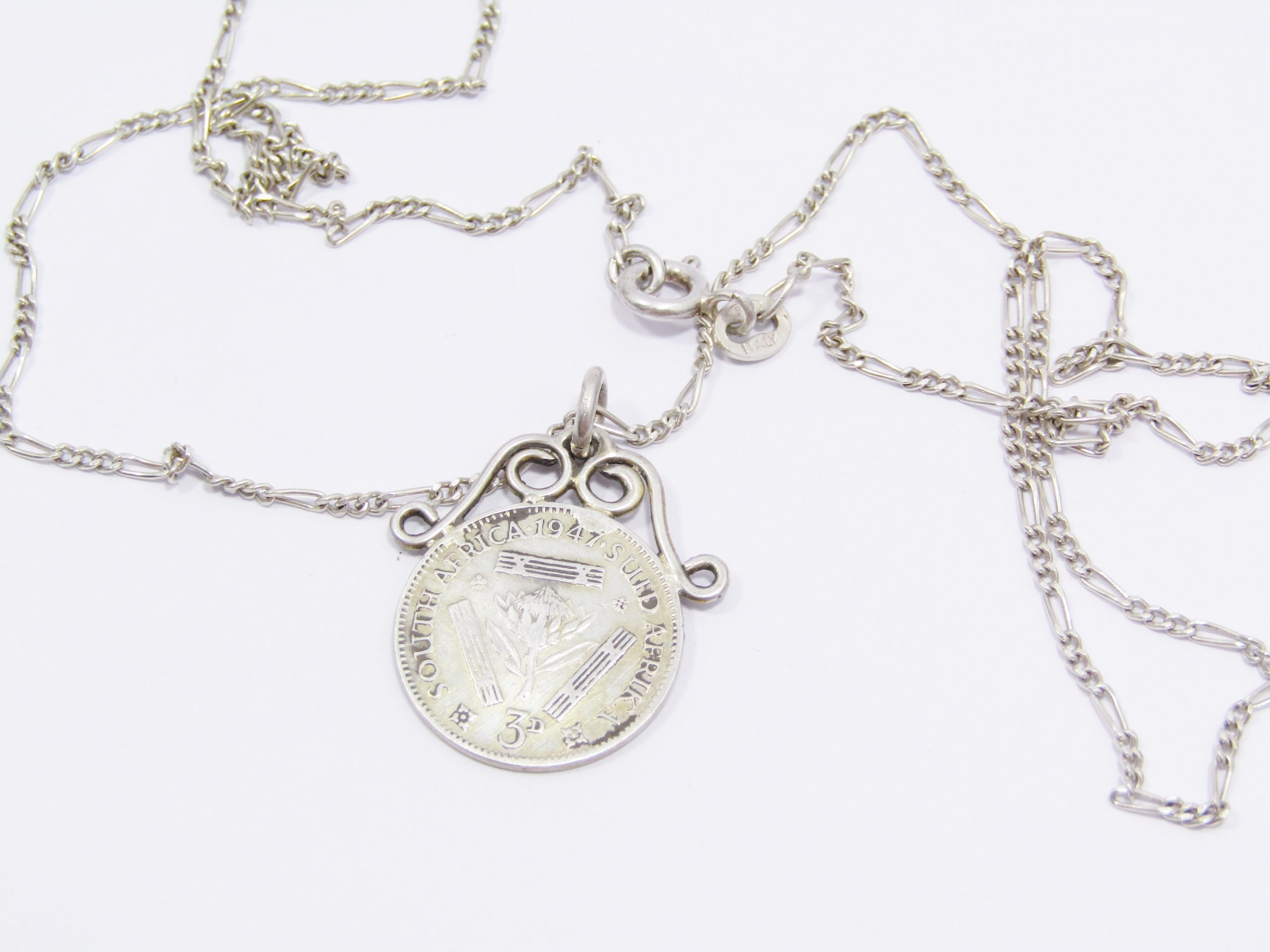 A Lovely 1947 Tickey Pendant On chain in Sterling Silver