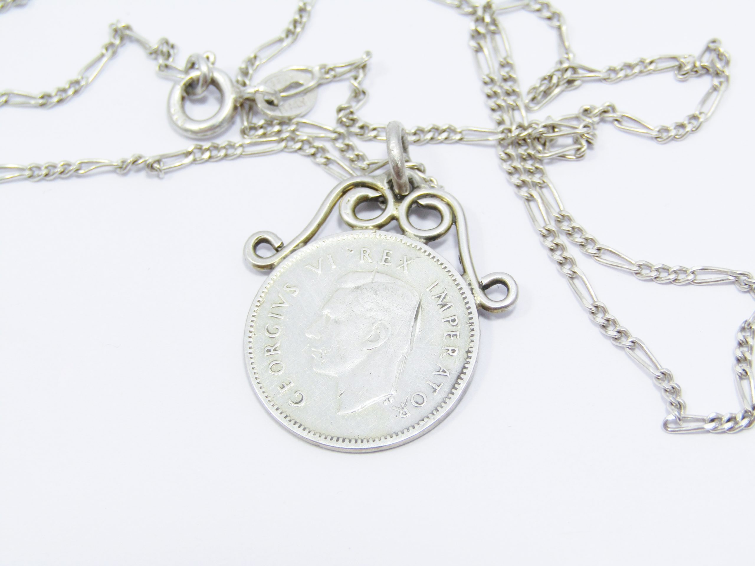 A Lovely 1947 Tickey Pendant On chain in Sterling Silver