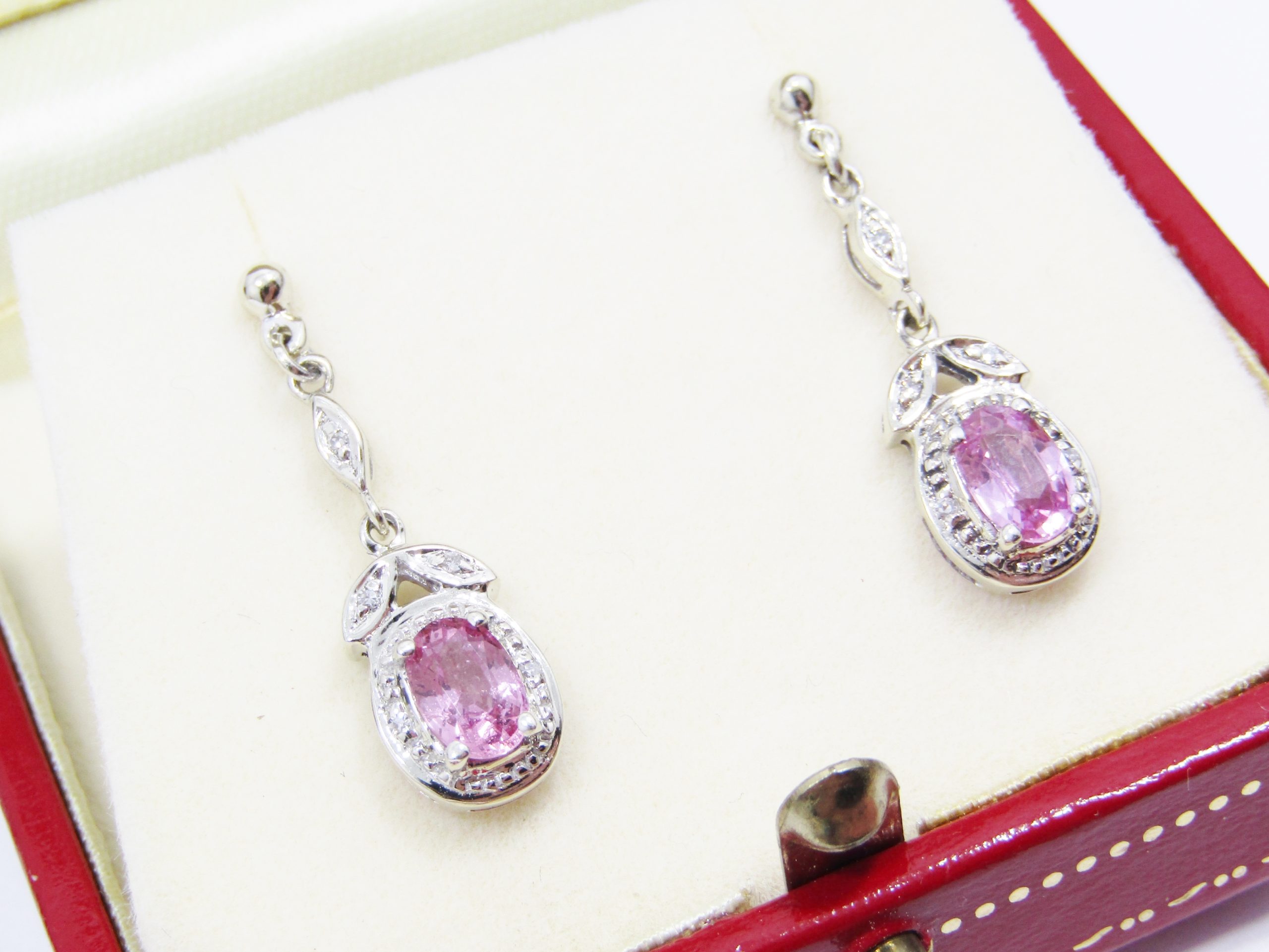 A Spectacular Pair of Vintage Design Pink Sapphire and Diamonds in 9ct White Gold
