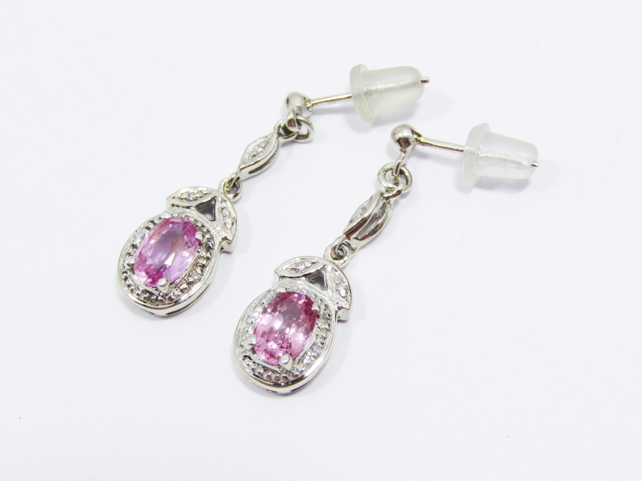 A Spectacular Pair of Vintage Design Pink Sapphire and Diamonds in 9ct White Gold