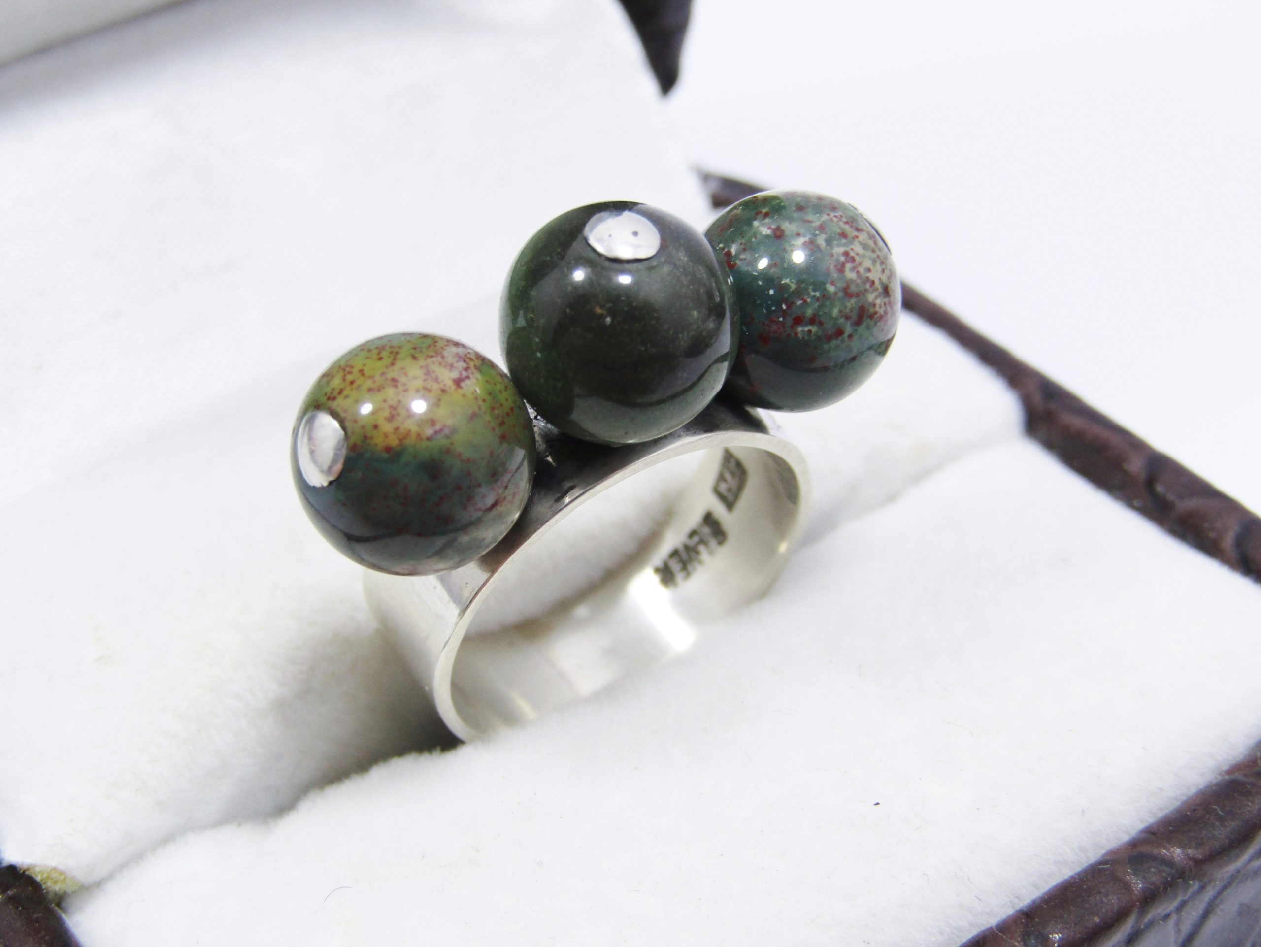 Beautiful! Modernist Sterling Silver Ring with Dragon Jasper Stone