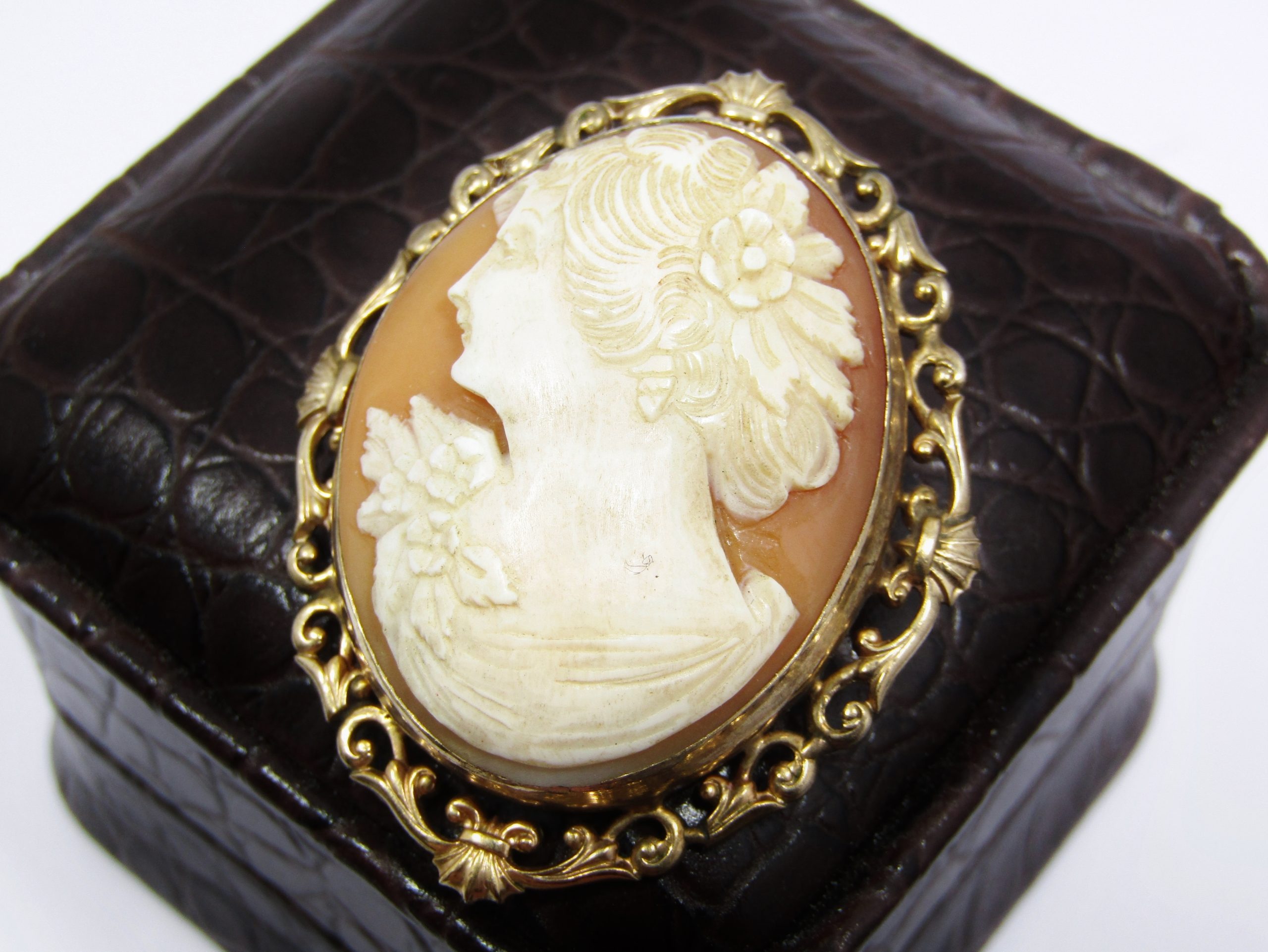 A Gorgeous Gold Filled Vintage Shell Cameo Brooch /Pendant