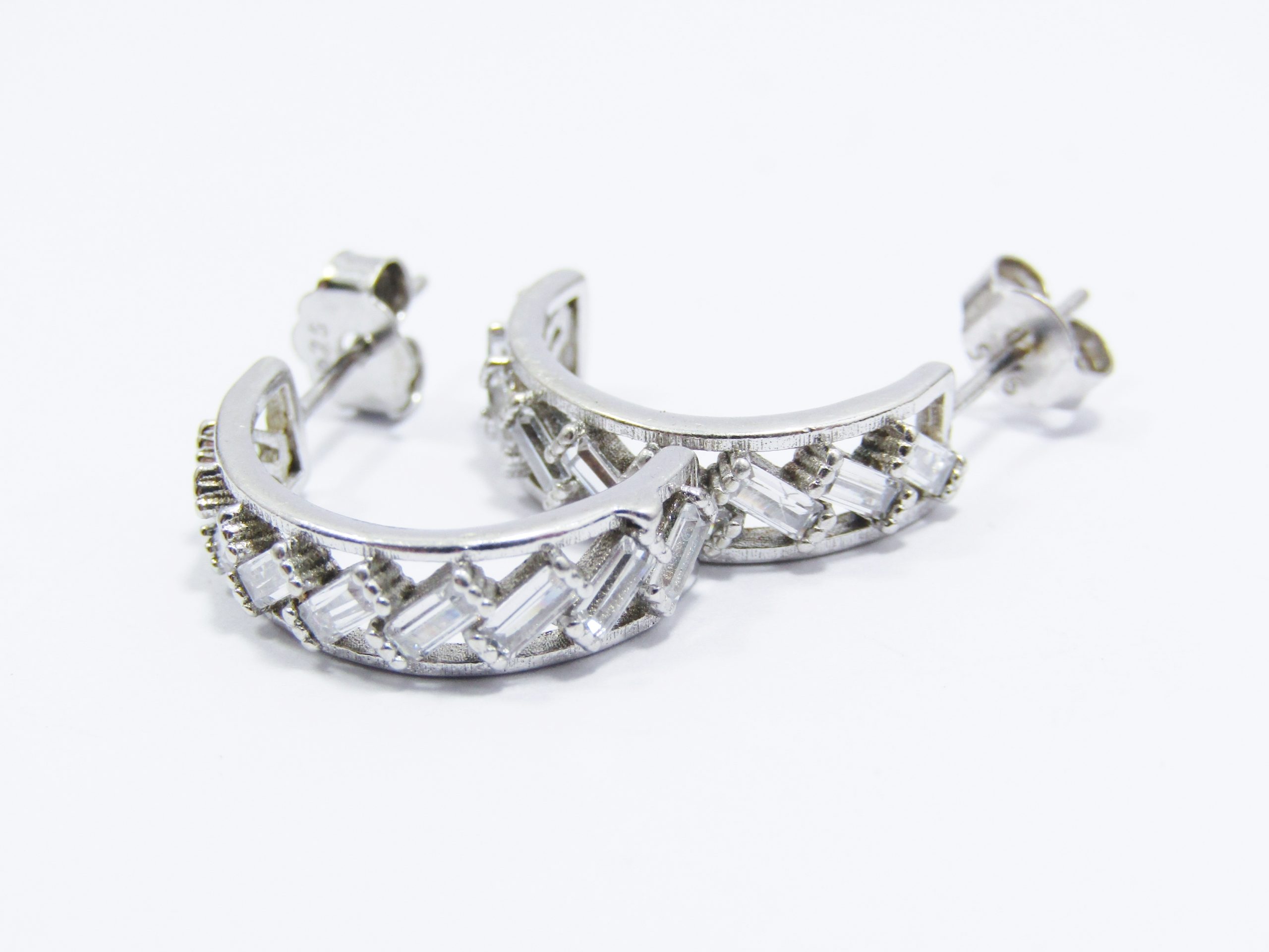 A Gorgeous Pair of Half Moon Zirconia Earrings in Sterling Silver