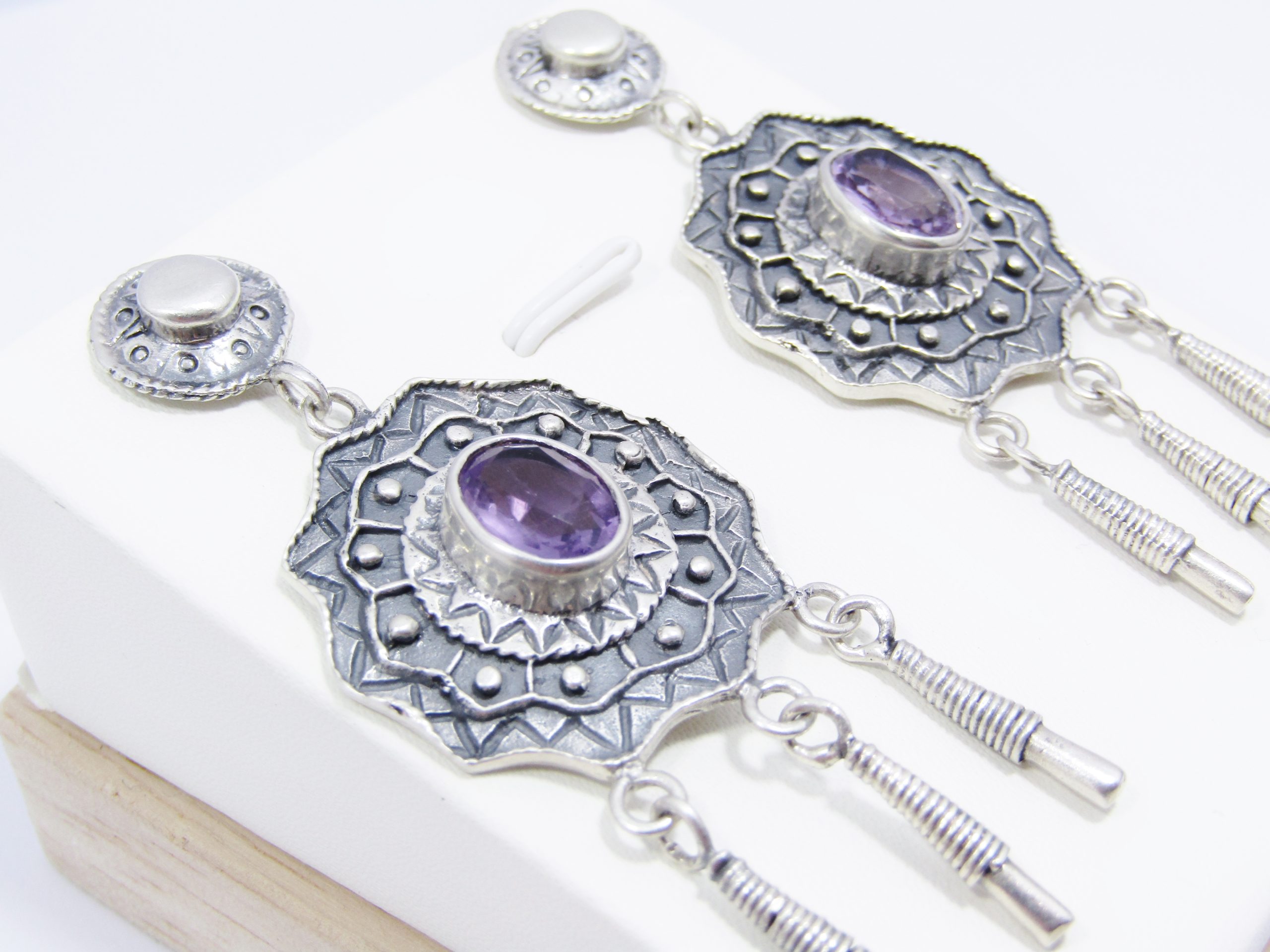 A Gorgeous Pair of Large Amethyst Dangling Earrings in Sterling Silver