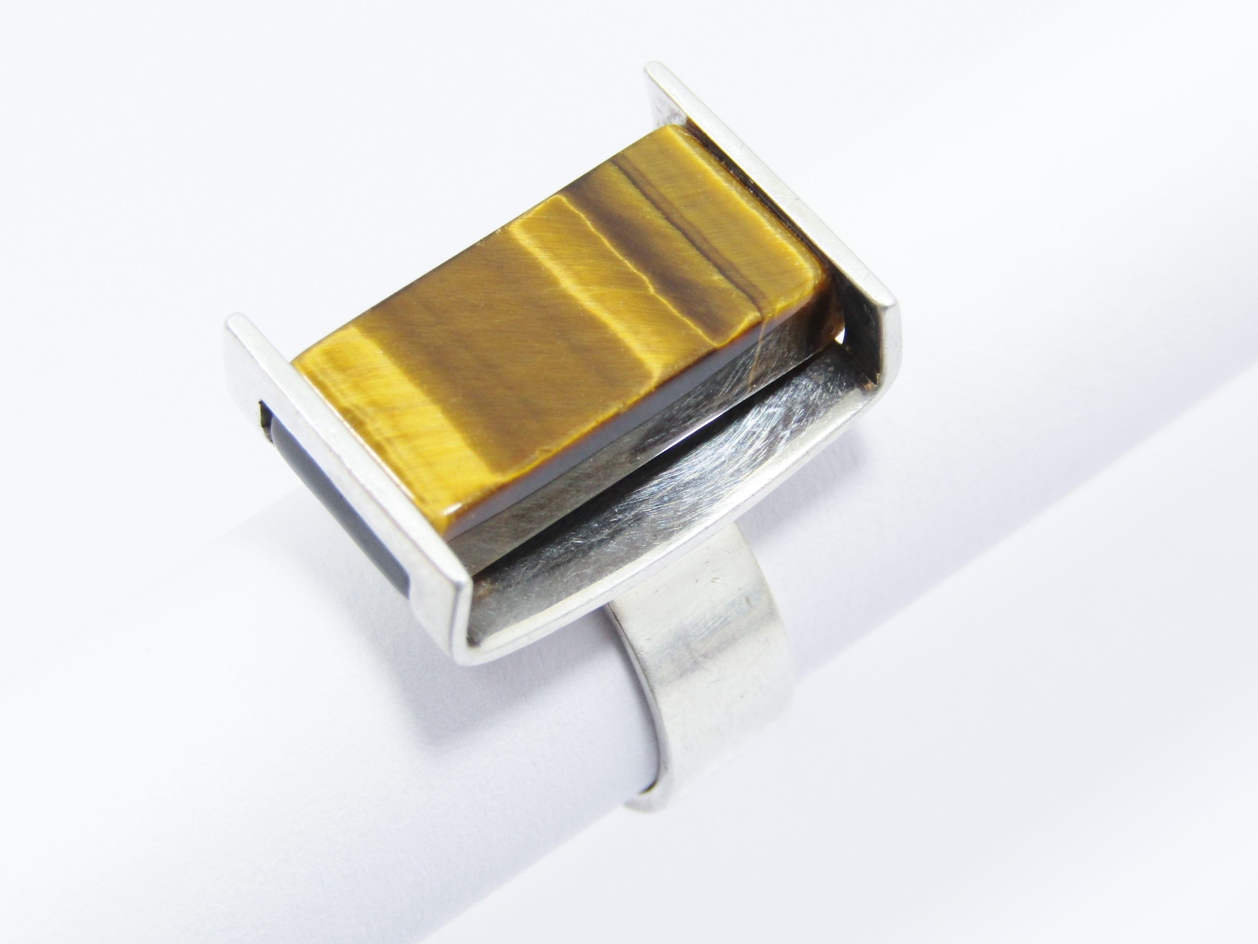 Vintage Modernist Sterling Silver & Tiger's Eye Ring