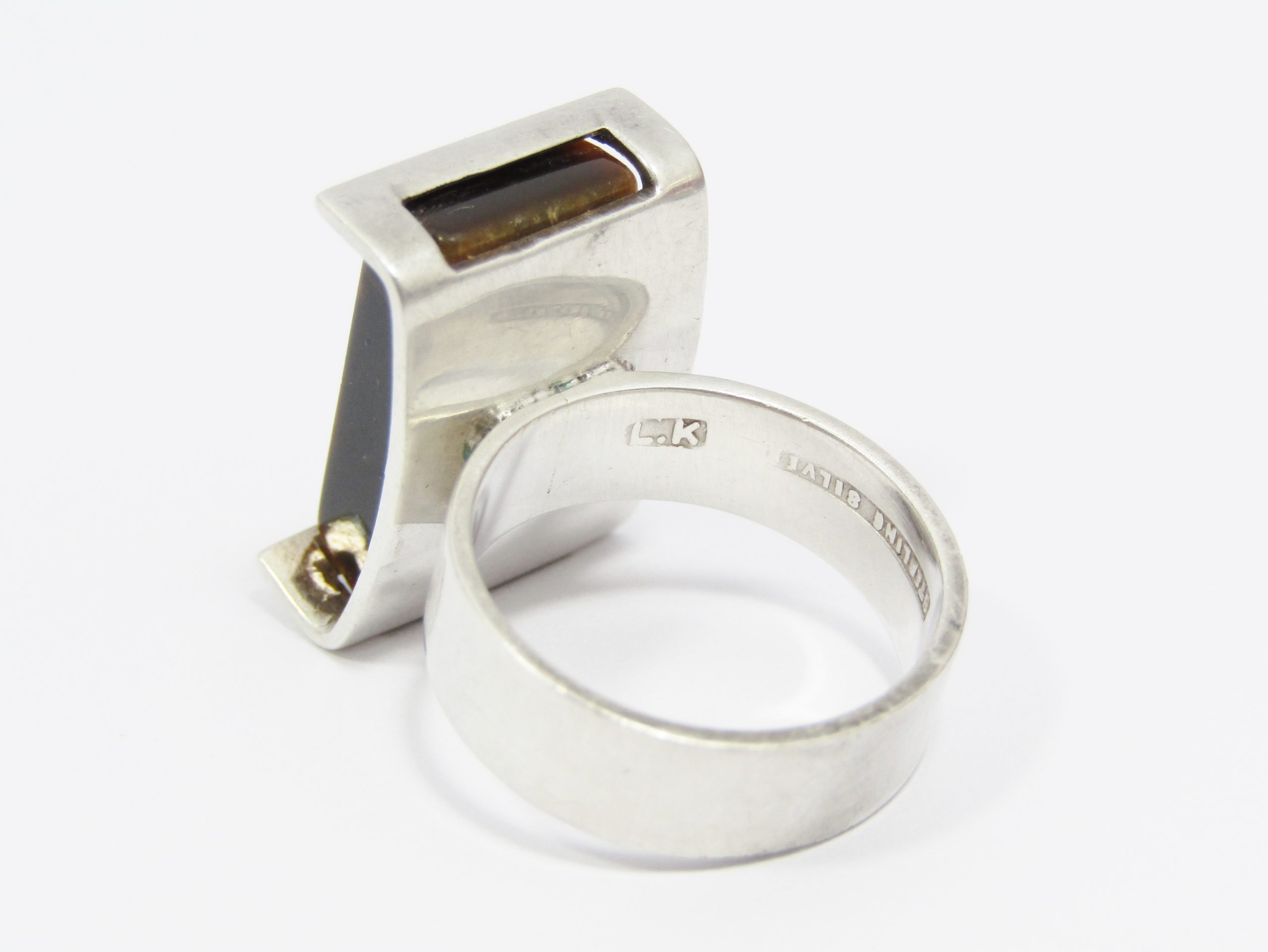 Vintage Modernist Sterling Silver & Tiger's Eye Ring
