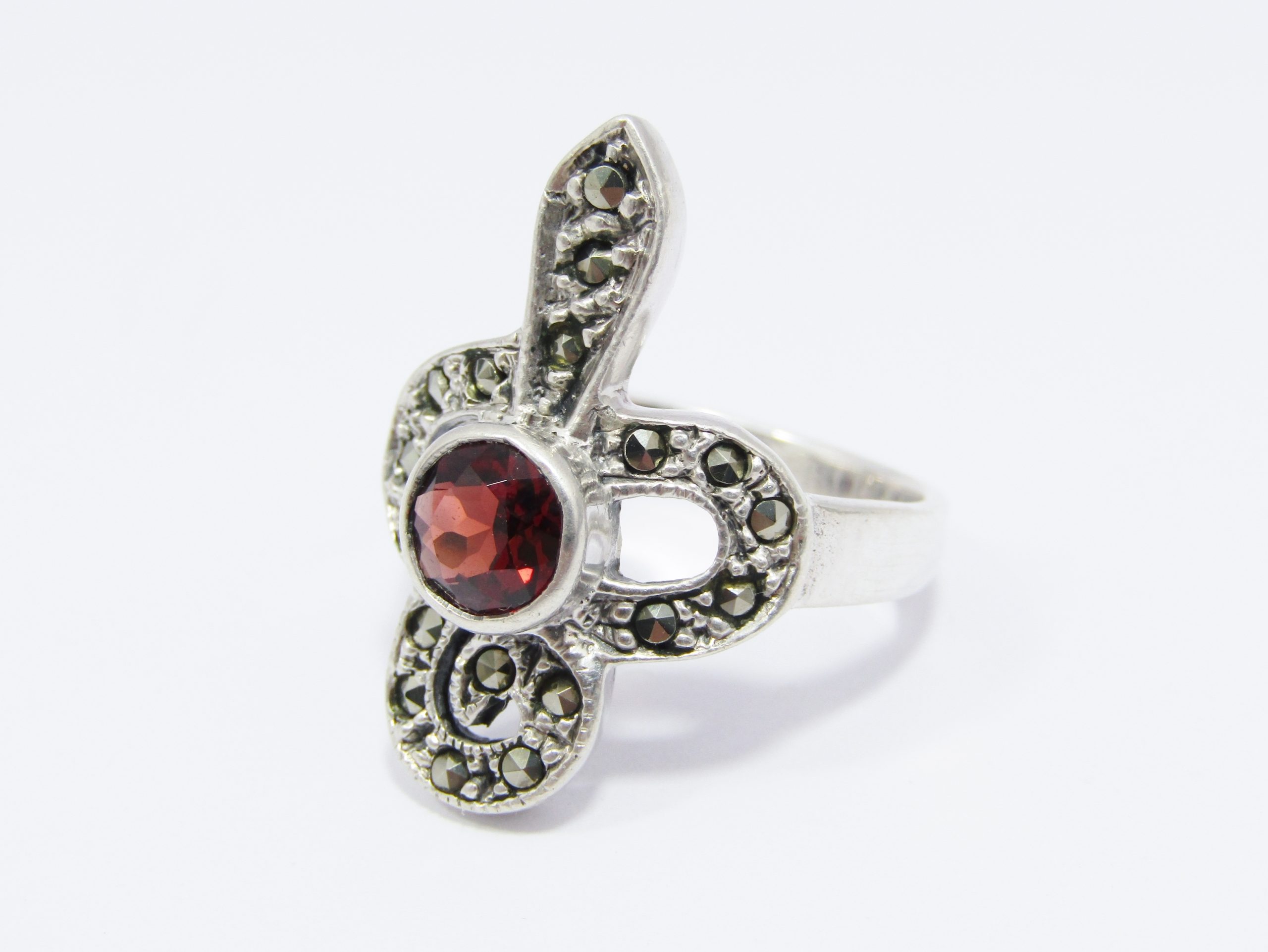 A Lovely Chunky Garnet and Marcasite Ring in Sterling Silver
