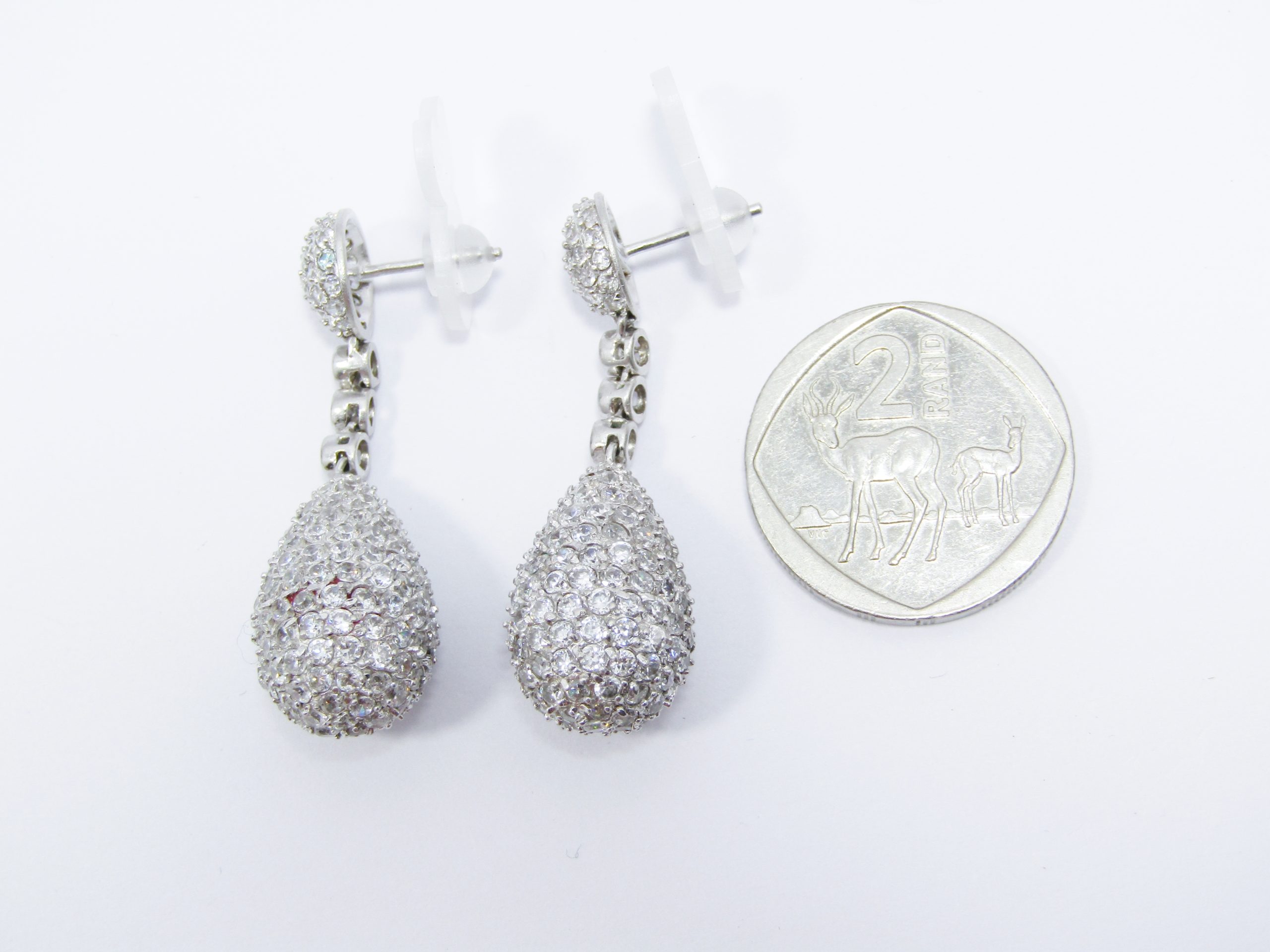 A Gorgeous Pair of Pendulum Design Earrings Encrusted Zirconia Zirconia's in Sterling Silver