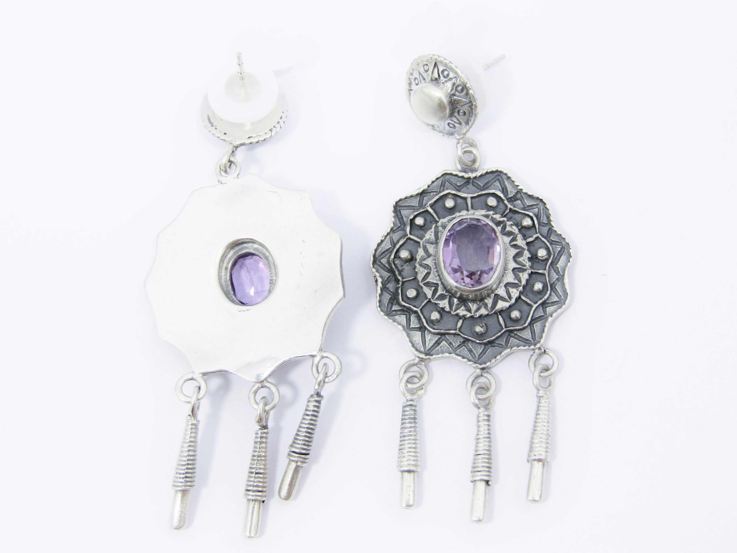 A Gorgeous Pair of Large Amethyst Dangling Earrings in Sterling Silver