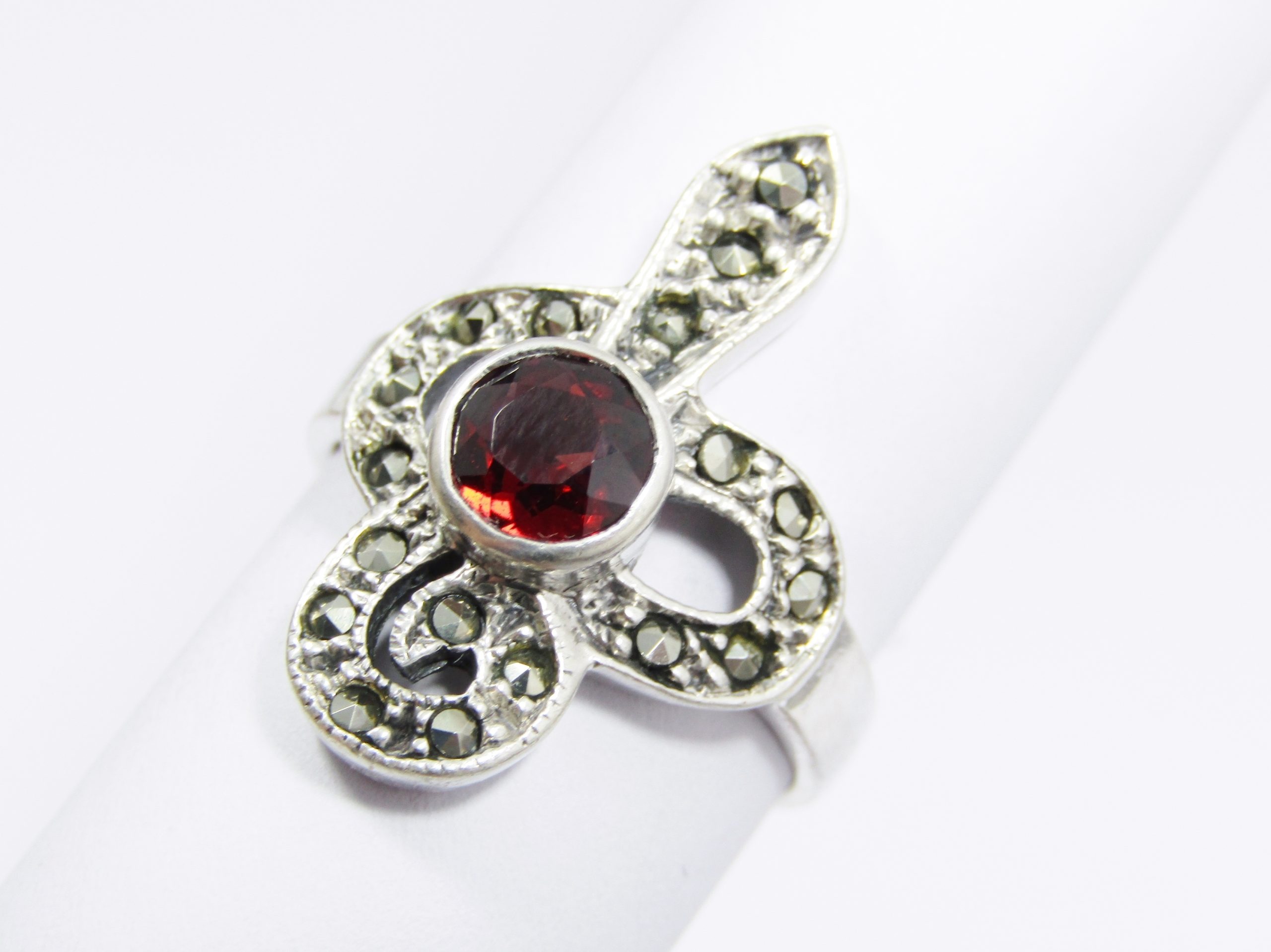 A Lovely Chunky Garnet and Marcasite Ring in Sterling Silver