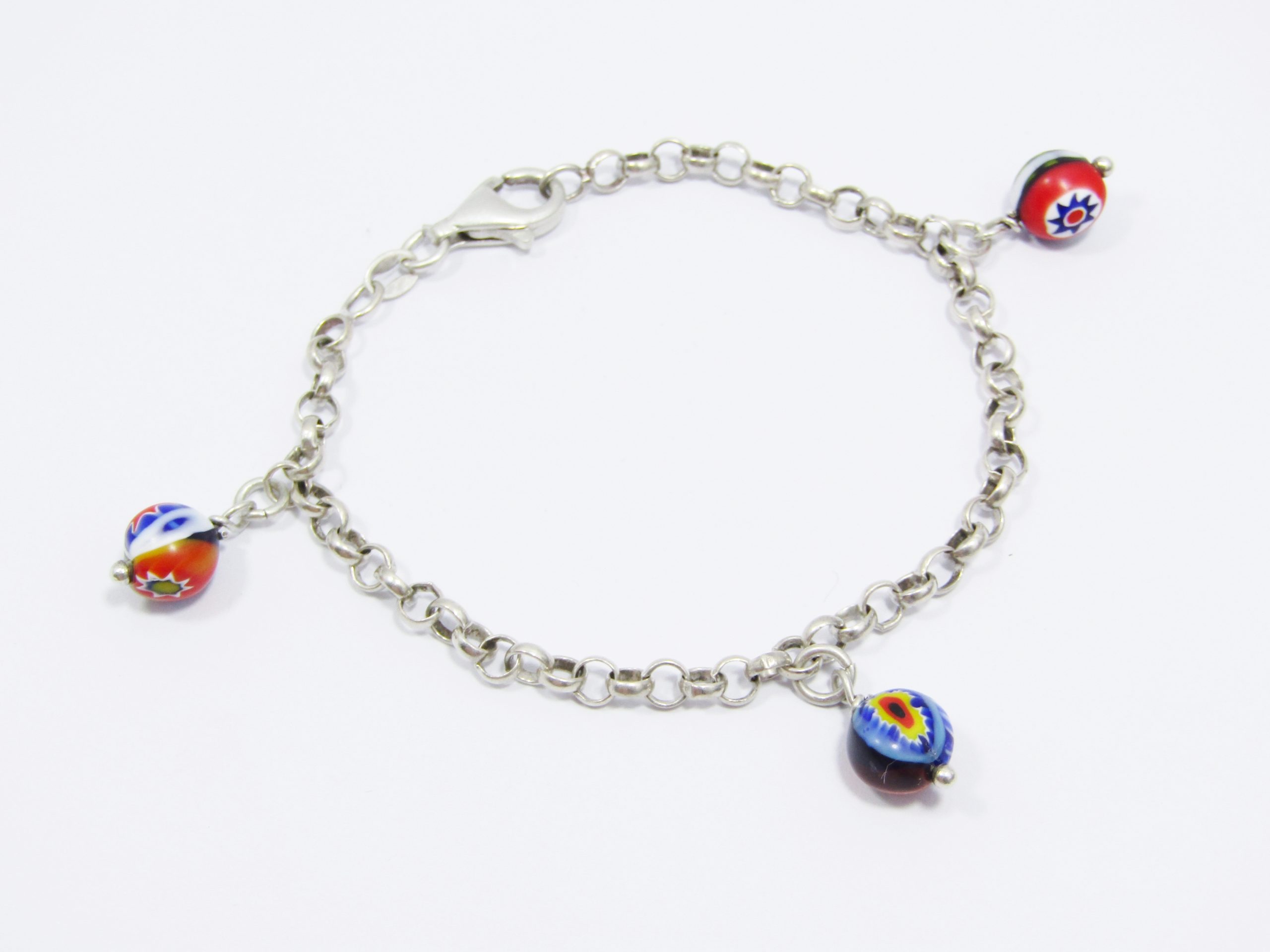 A Lovely Round Link Murano Charm Bracelet in Sterling Silver