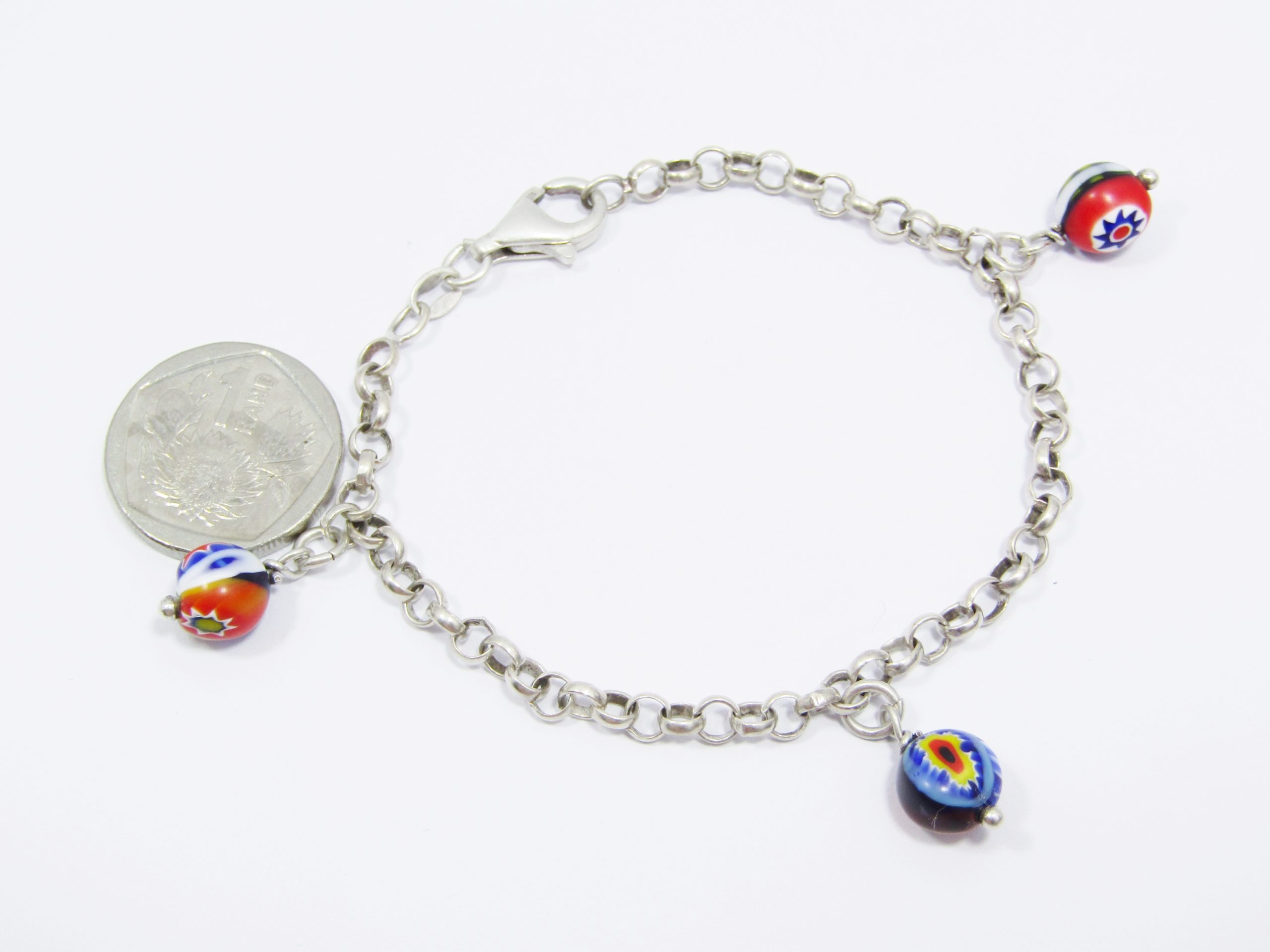 A Lovely Round Link Murano Charm Bracelet in Sterling Silver