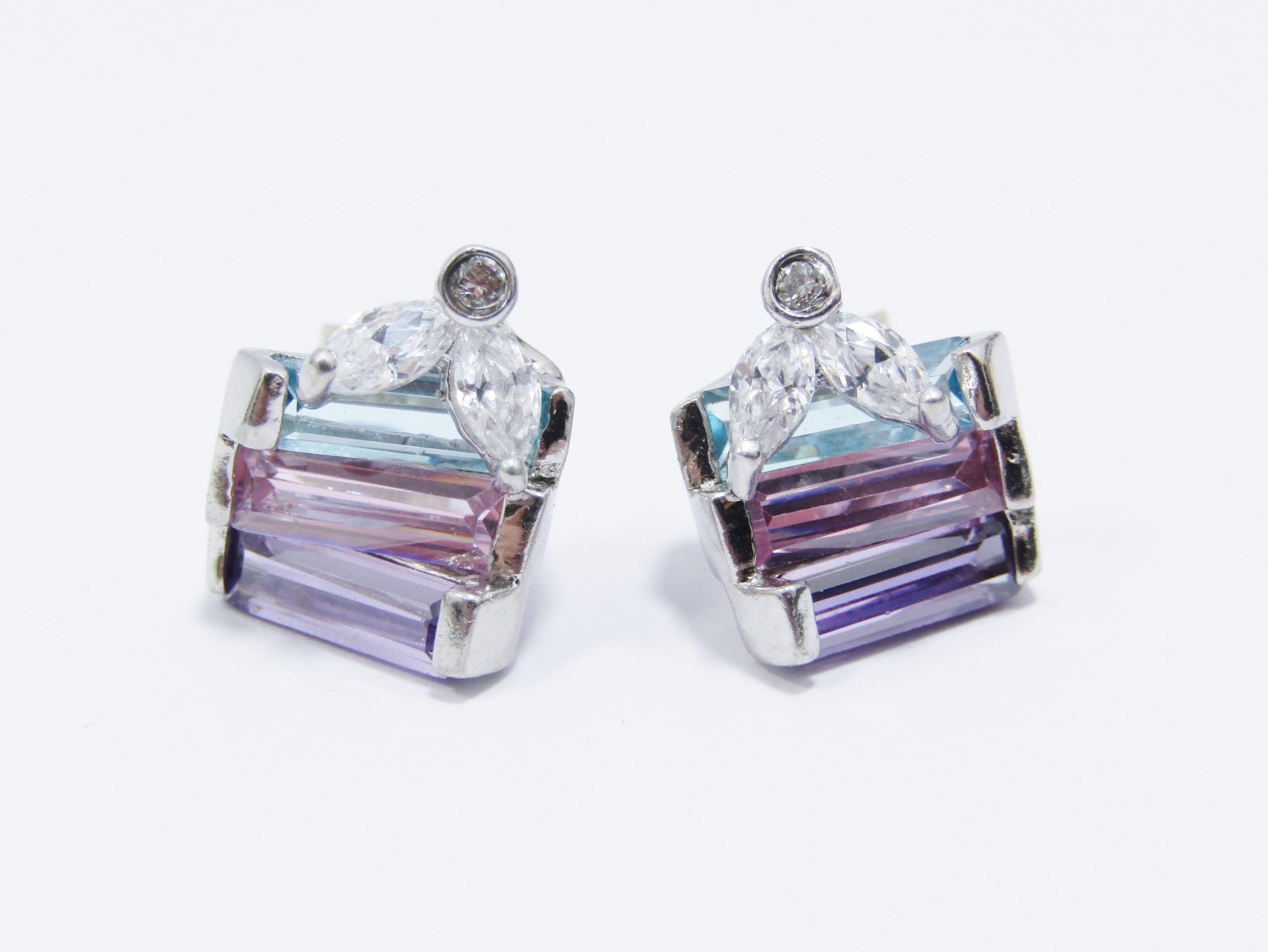 A Gorgeous Pair of Multi Color Zirconia Earrings in Sterling Silver