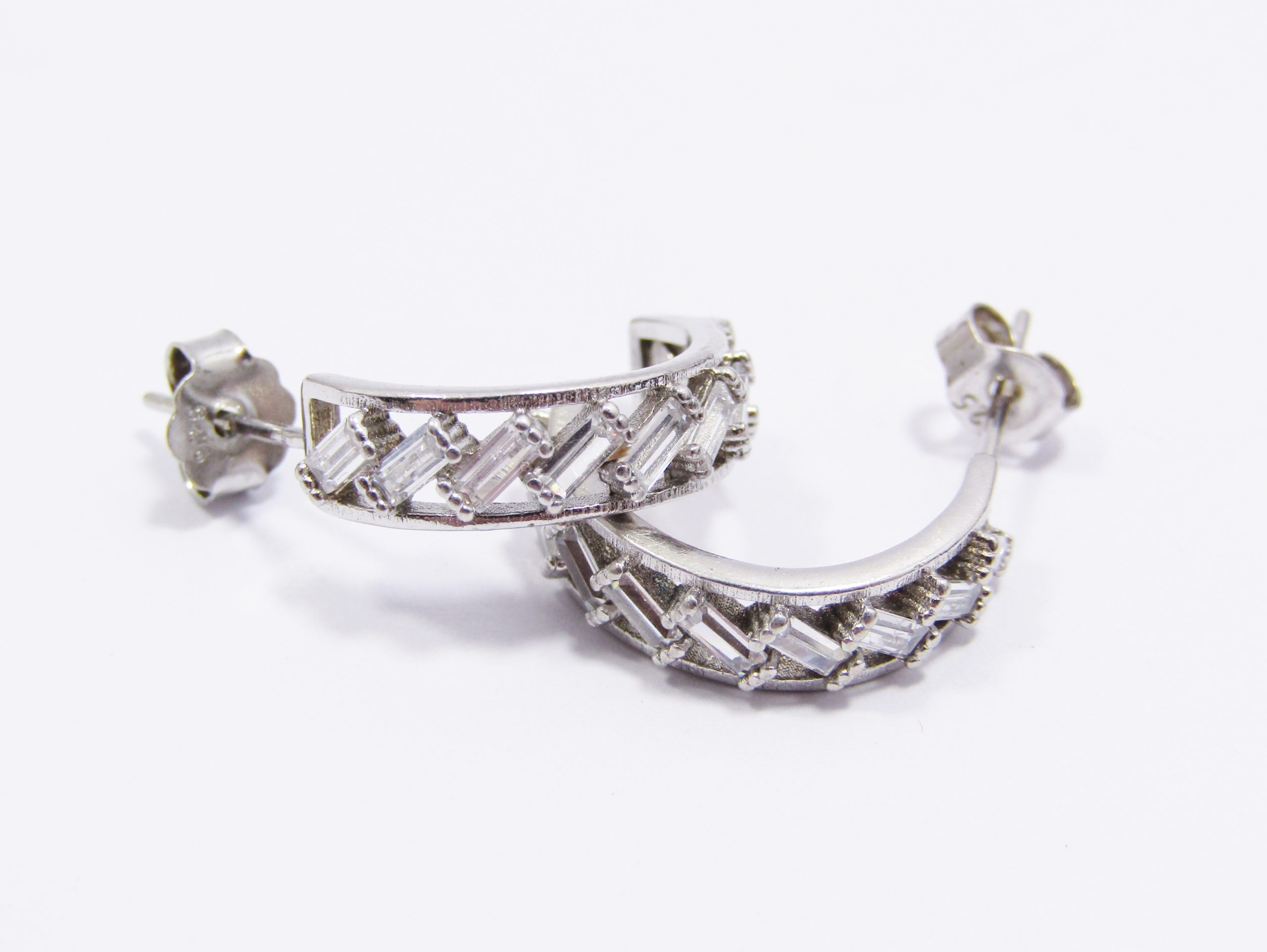 A Gorgeous Pair of Half Moon Zirconia Earrings in Sterling Silver