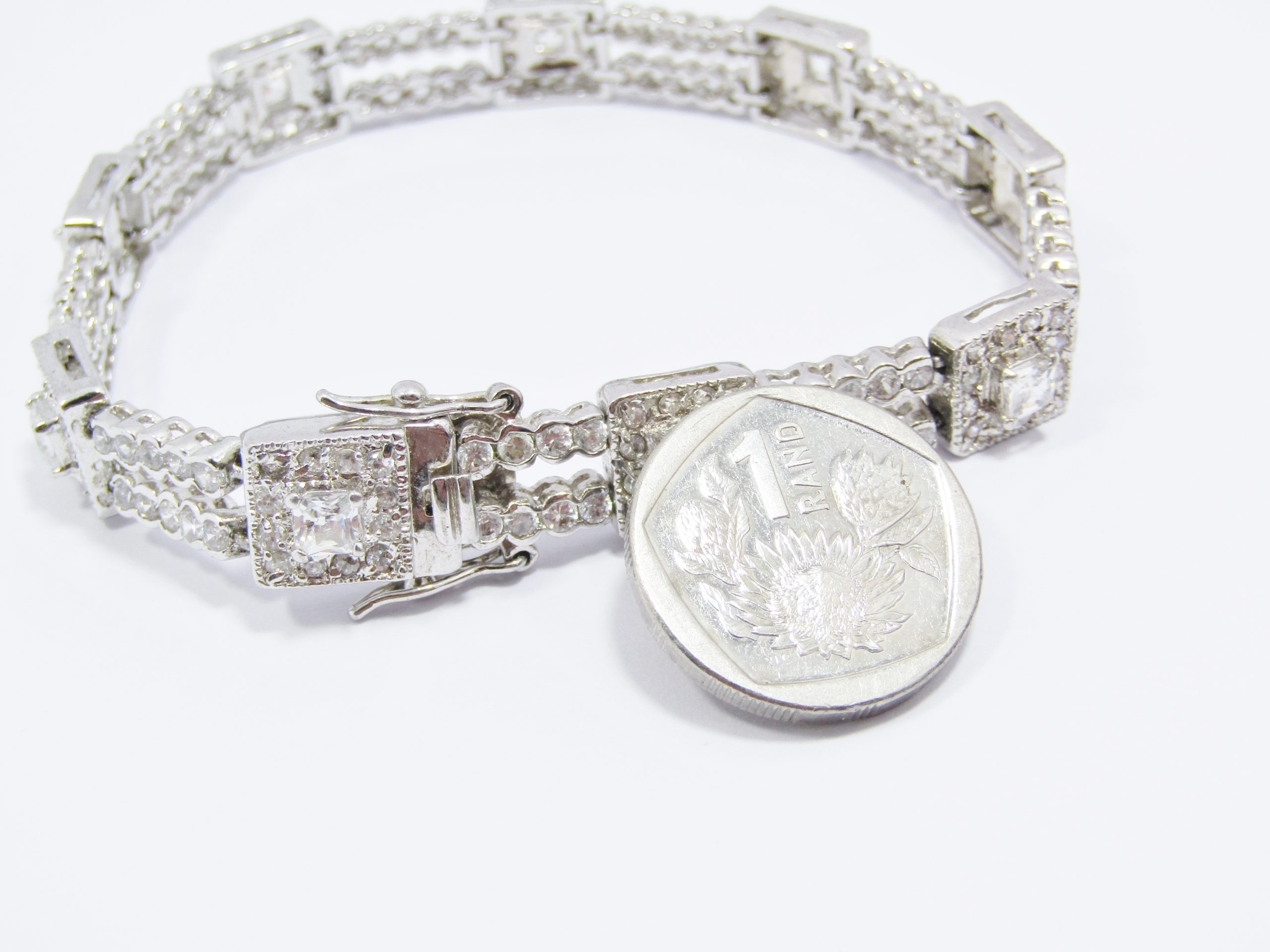 A Gorgeous Rhodium Plated Vintage Design Double Row Clear Zirconia Tennis Bracelet in a Silver Tone
