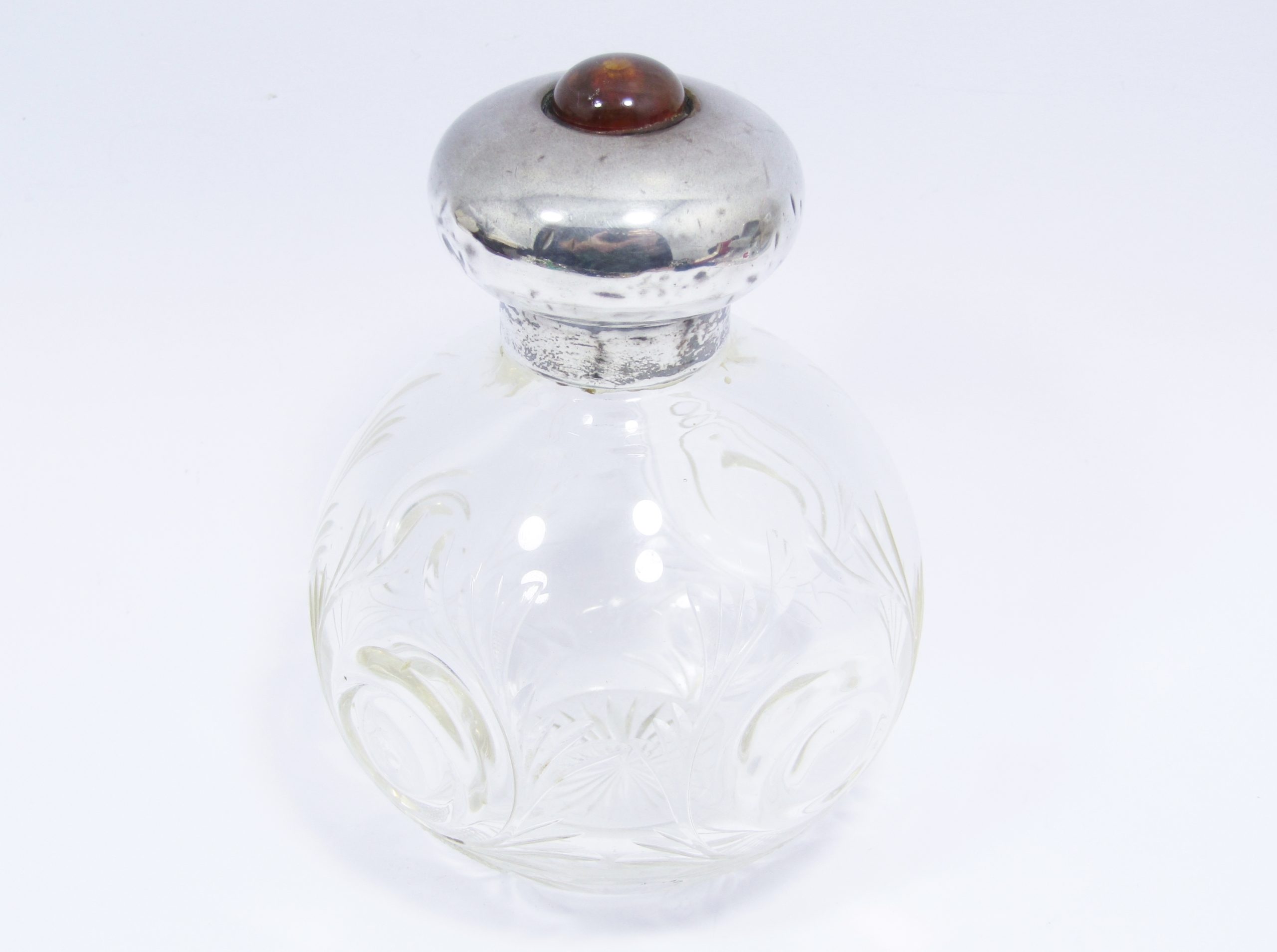 Antique Sterling Silver Perfume Bottle with Amber Finial
