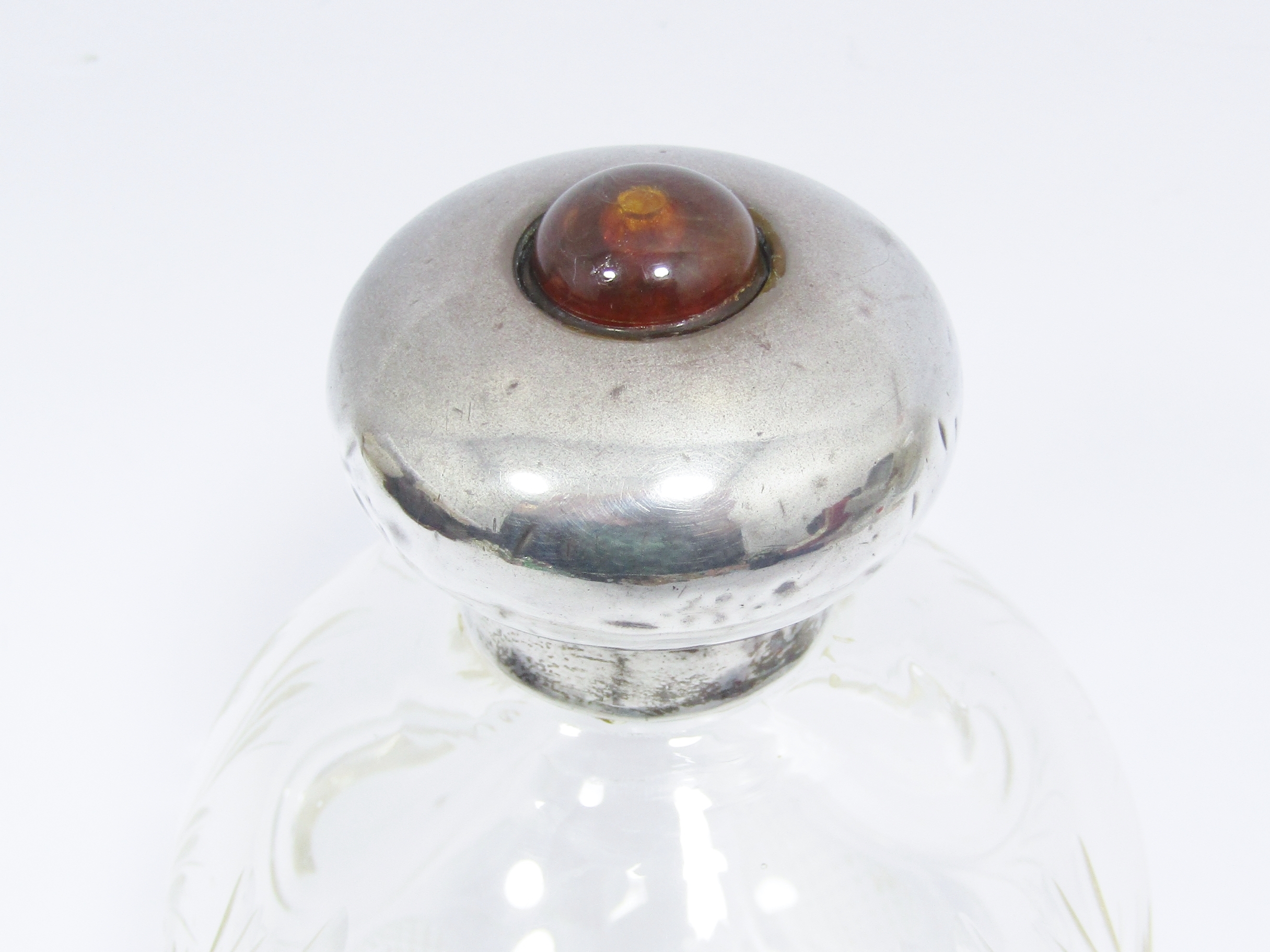 Antique Sterling Silver Perfume Bottle with Amber Finial