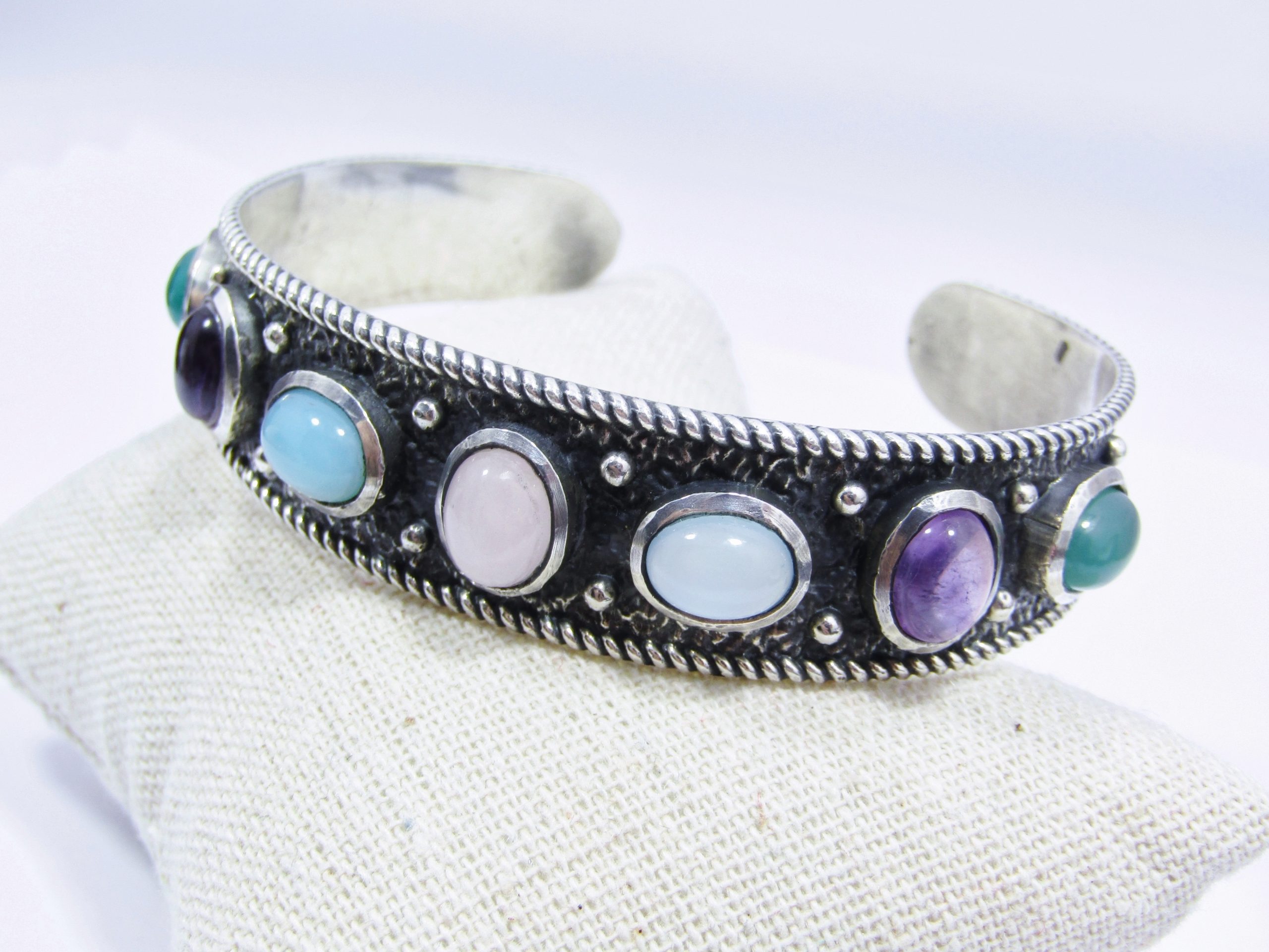 Beautiful Silver-Plated & Gemstone Cuff Bangle