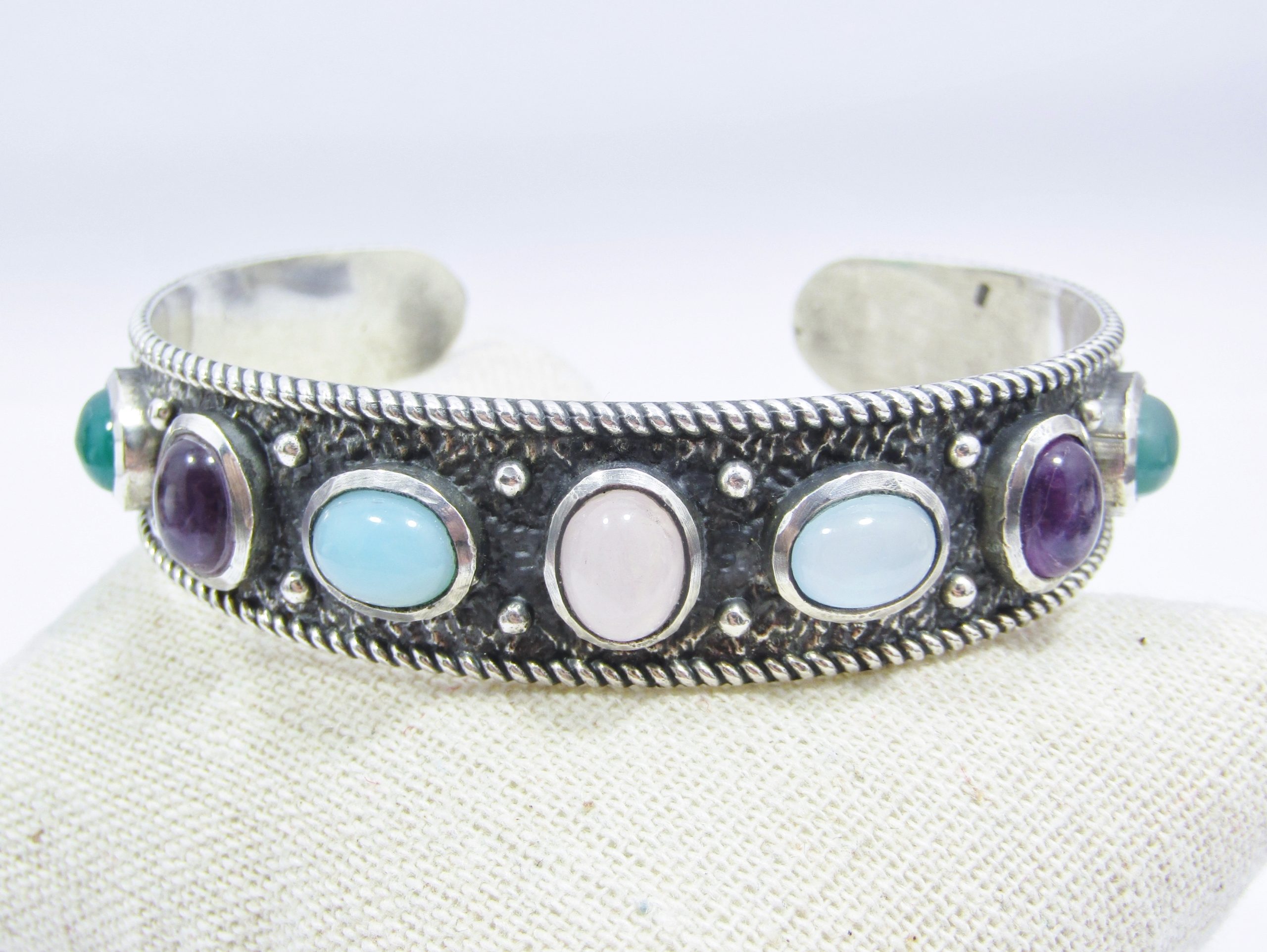 Beautiful Silver-Plated & Gemstone Cuff Bangle