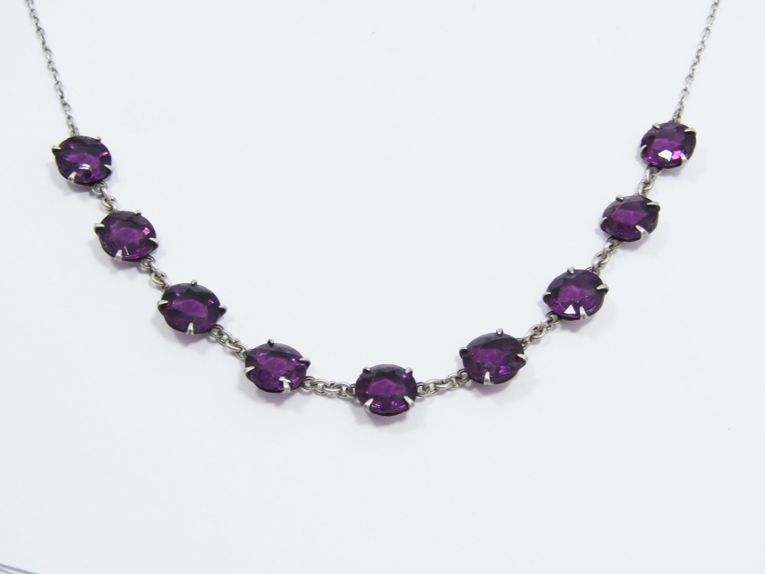 A Beautiful Vintage Design Purple Paste Stone Necklace in 800  Silver