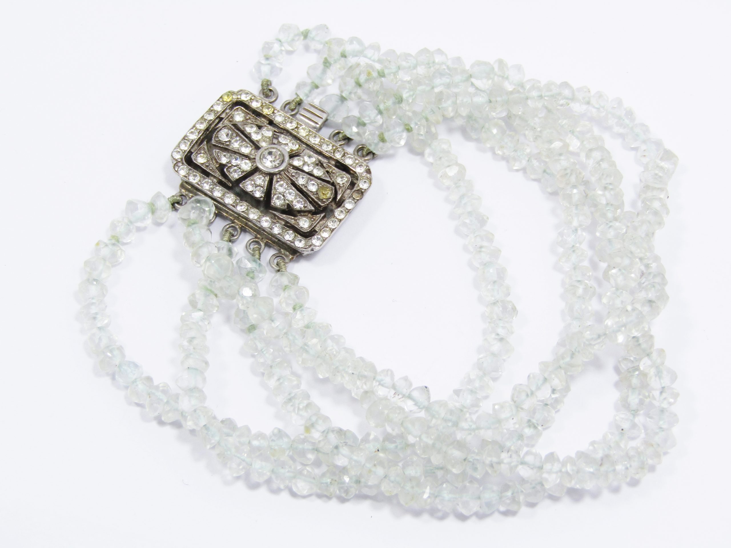 A Stunning Multi Strand Pale Blue Crystals With a Sterling Silver Clasp