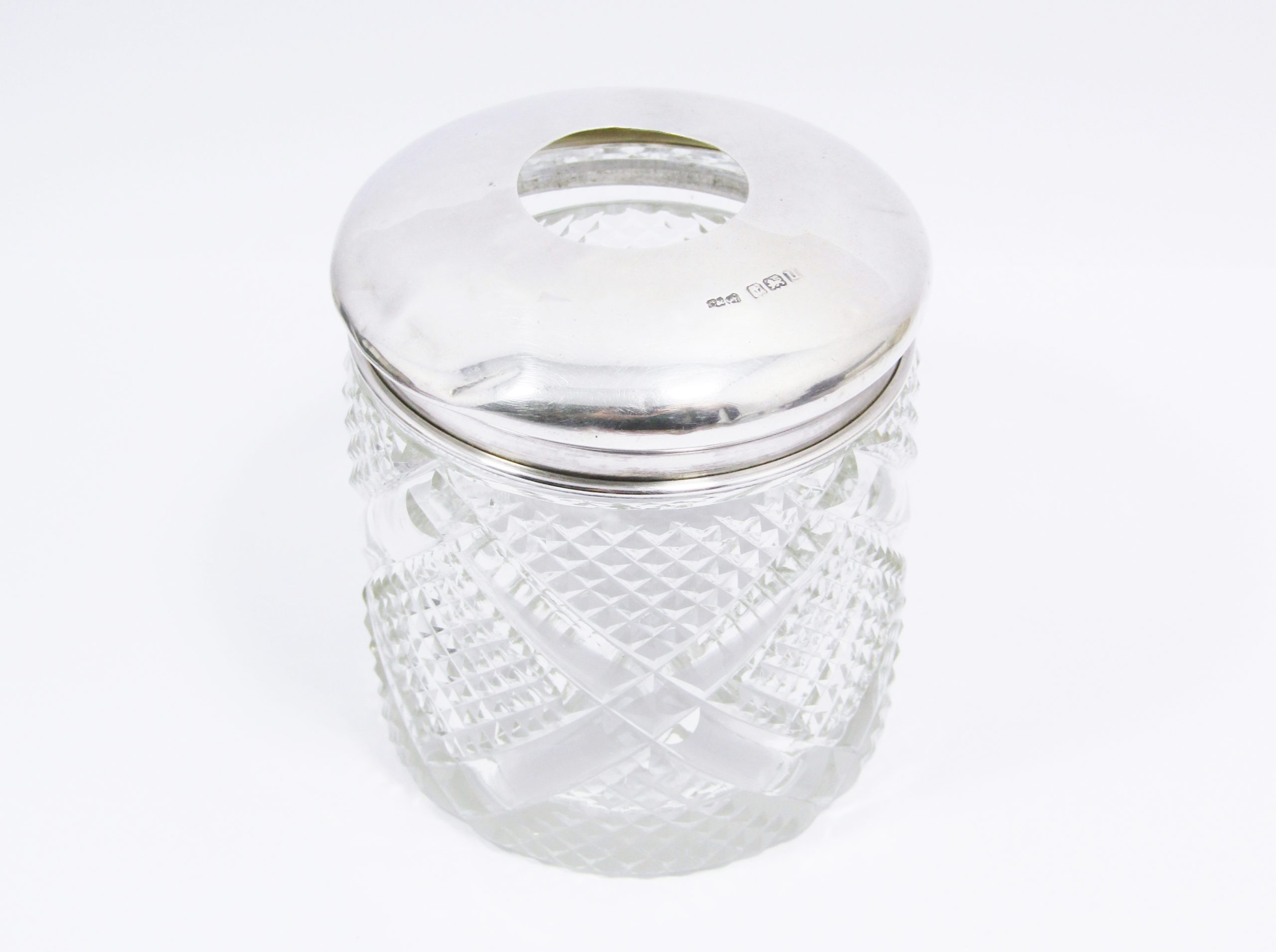 Antique (c1894) Sterling Silver & Cut Glass Container