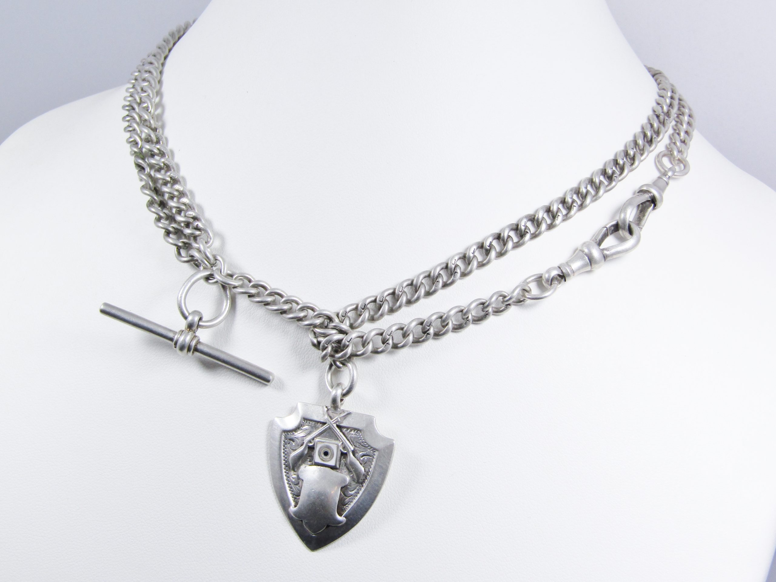 Stunning! Antique Sterling Silver Long Double Fob Necklace