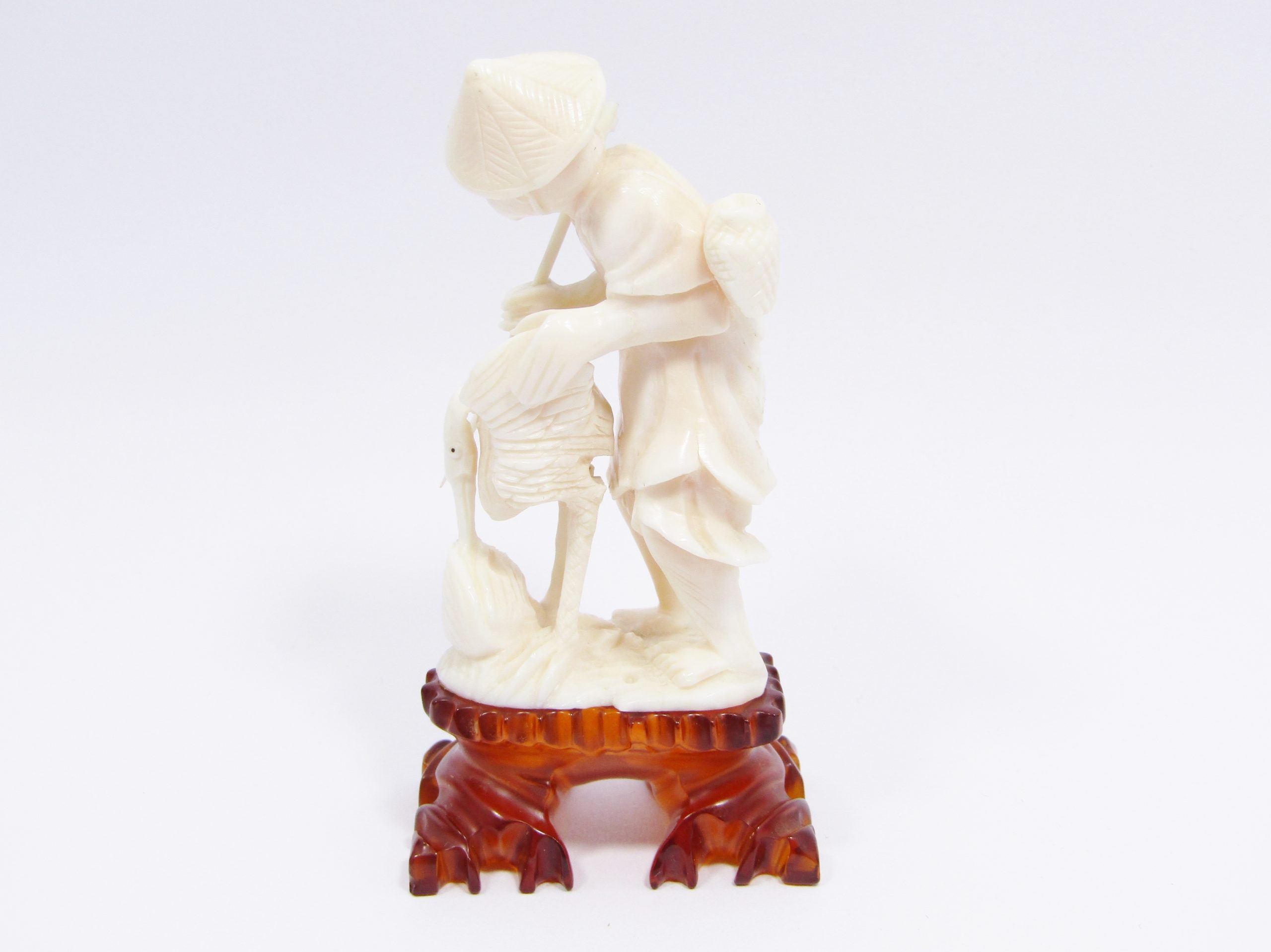 Beautiful Vintage Oriental Carved Bone on Amber Lucite Base