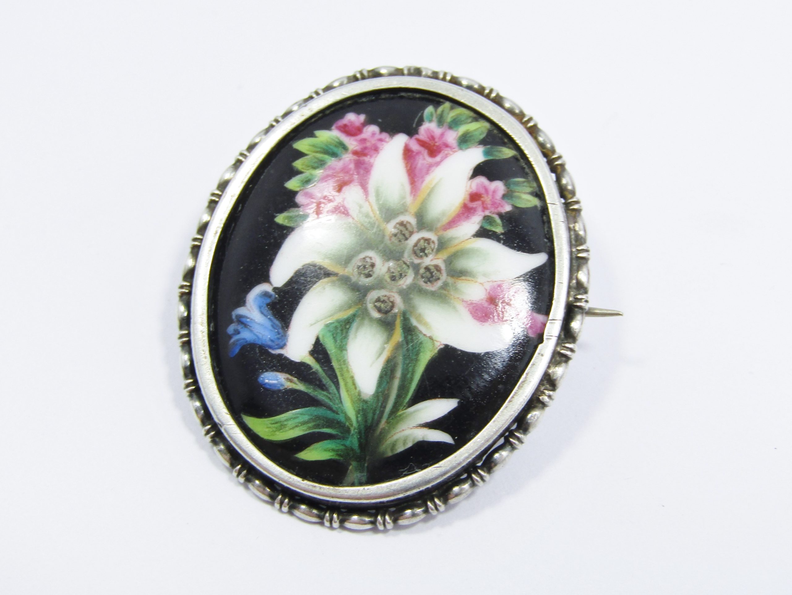 Rare find! Antique Hand-Painted Eidelweiss Flower Brooch