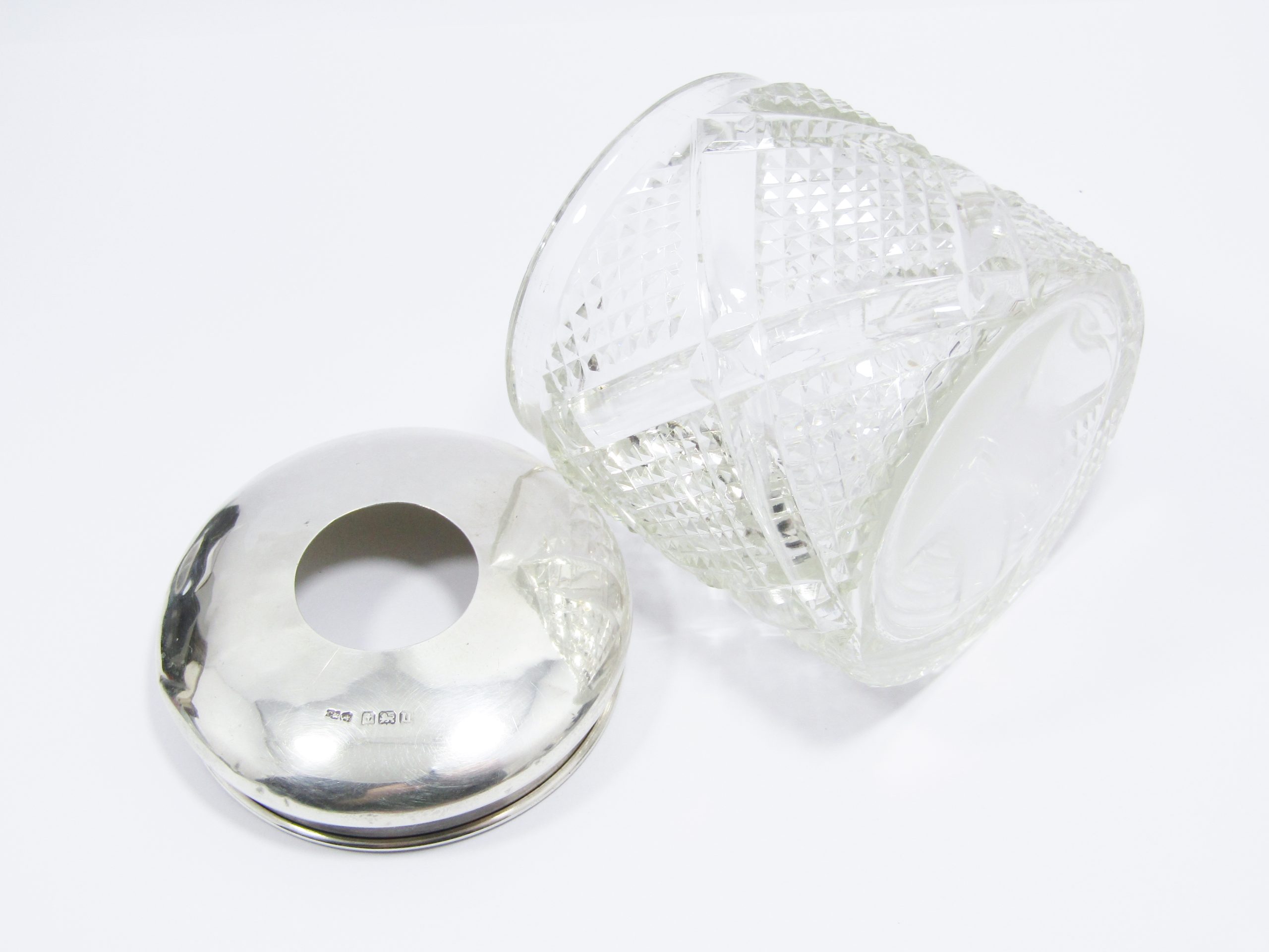 Antique (c1894) Sterling Silver & Cut Glass Container