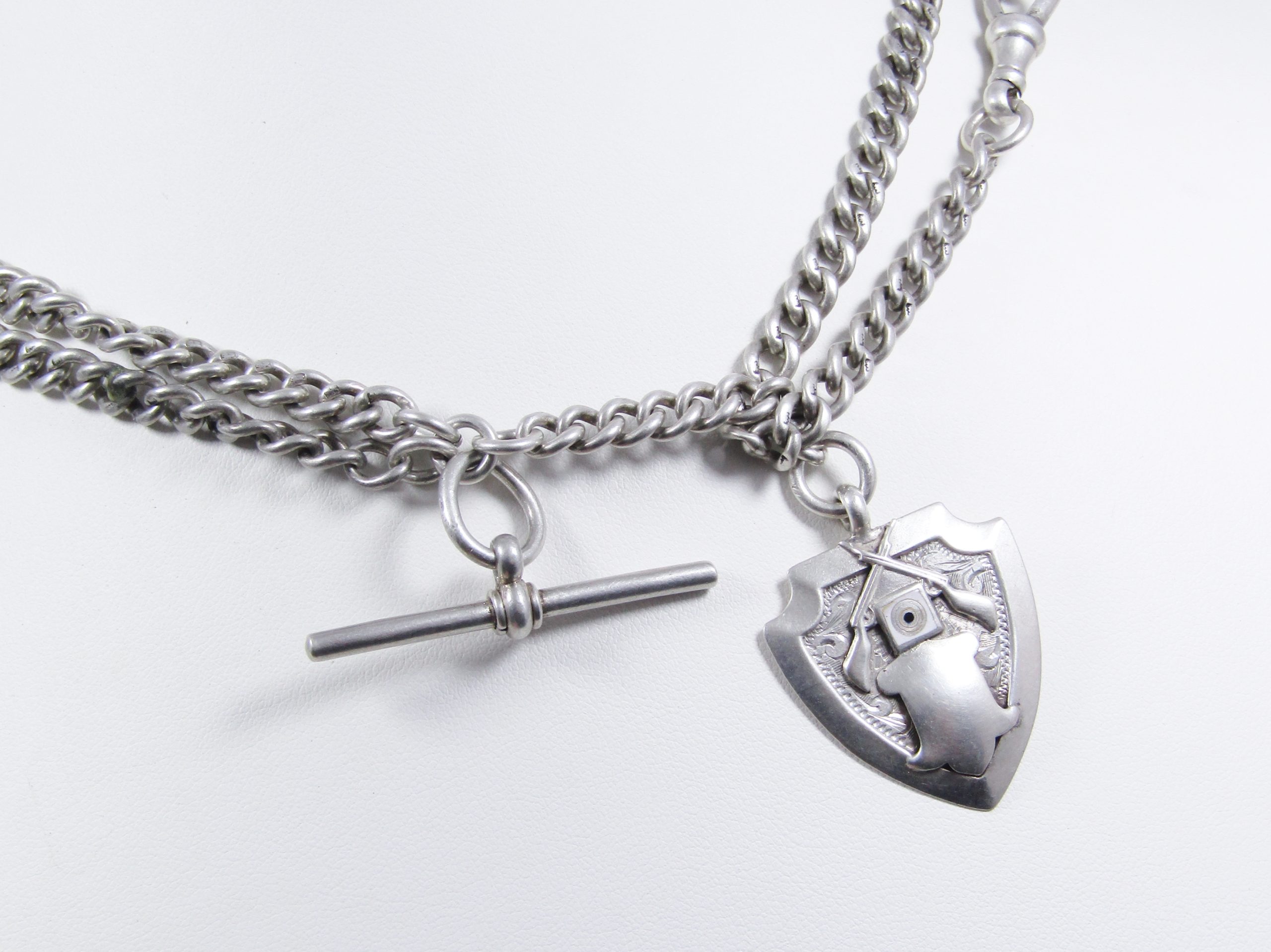 Stunning! Antique Sterling Silver Long Double Fob Necklace