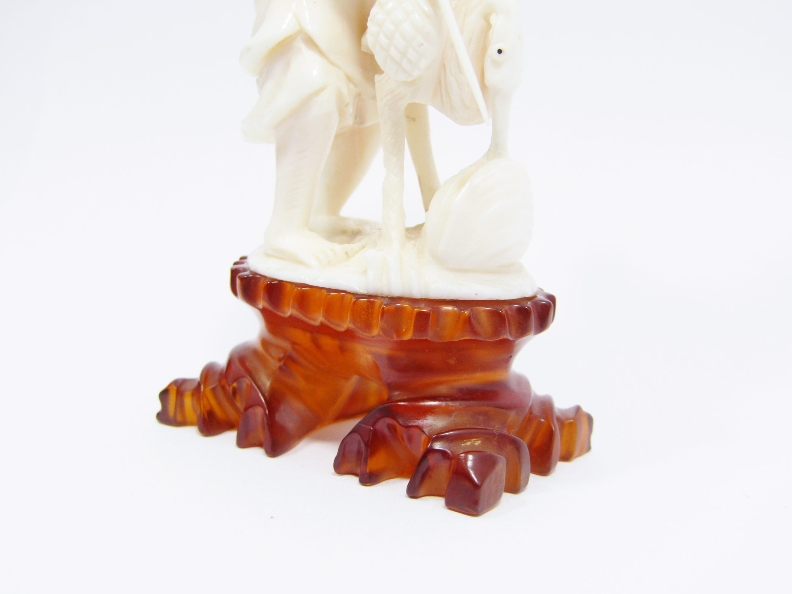 Beautiful Vintage Oriental Carved Bone on Amber Lucite Base