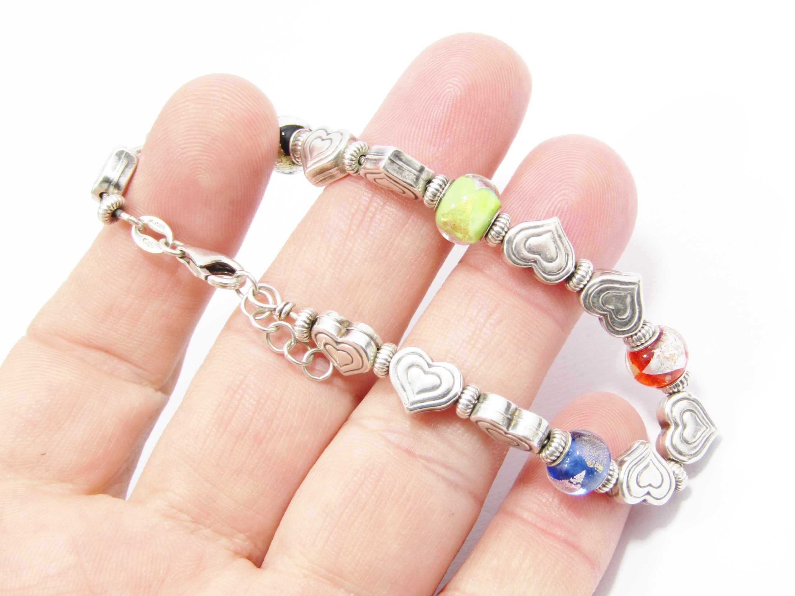 A Beautiful Heart and Murano Bread Bracelet in Sterling Silver
