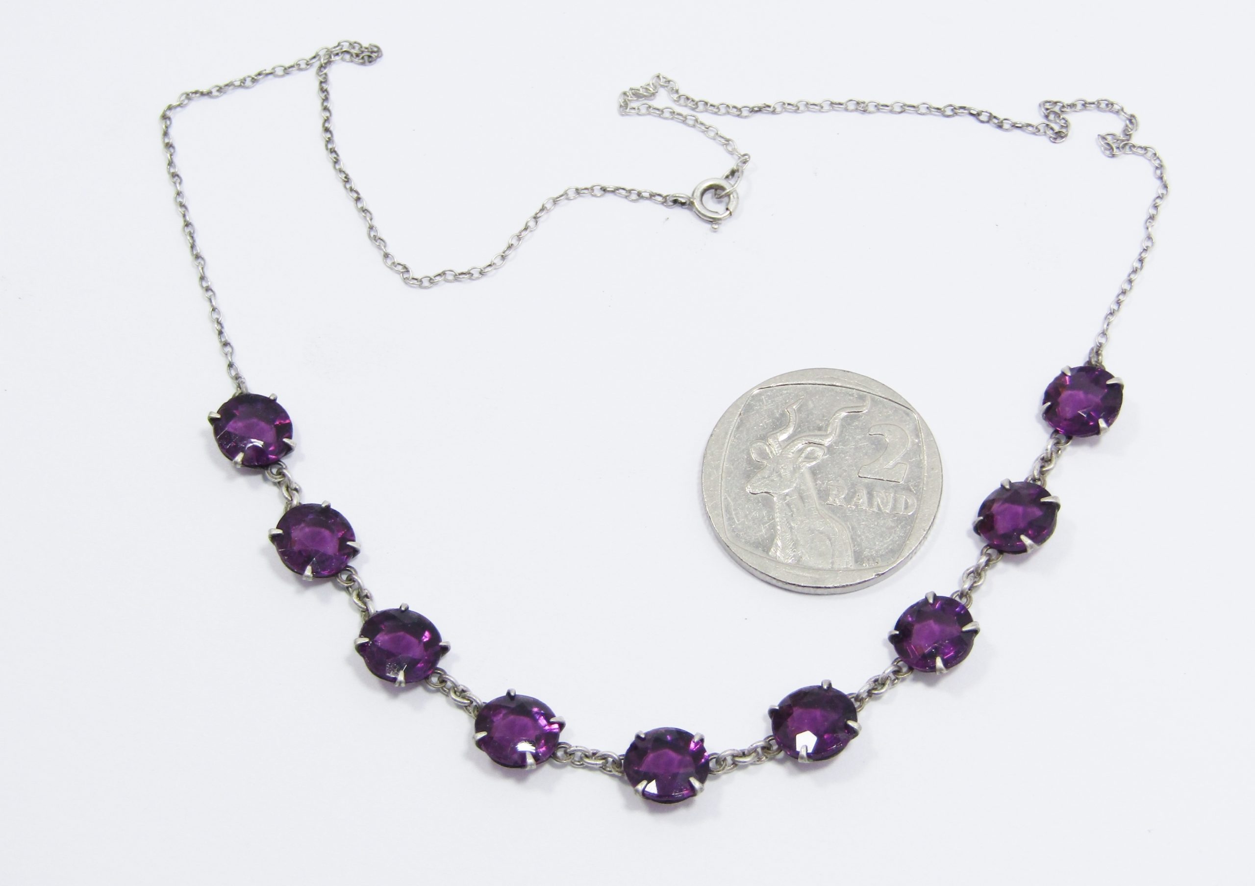 A Beautiful Vintage Design Purple Paste Stone Necklace in 800  Silver