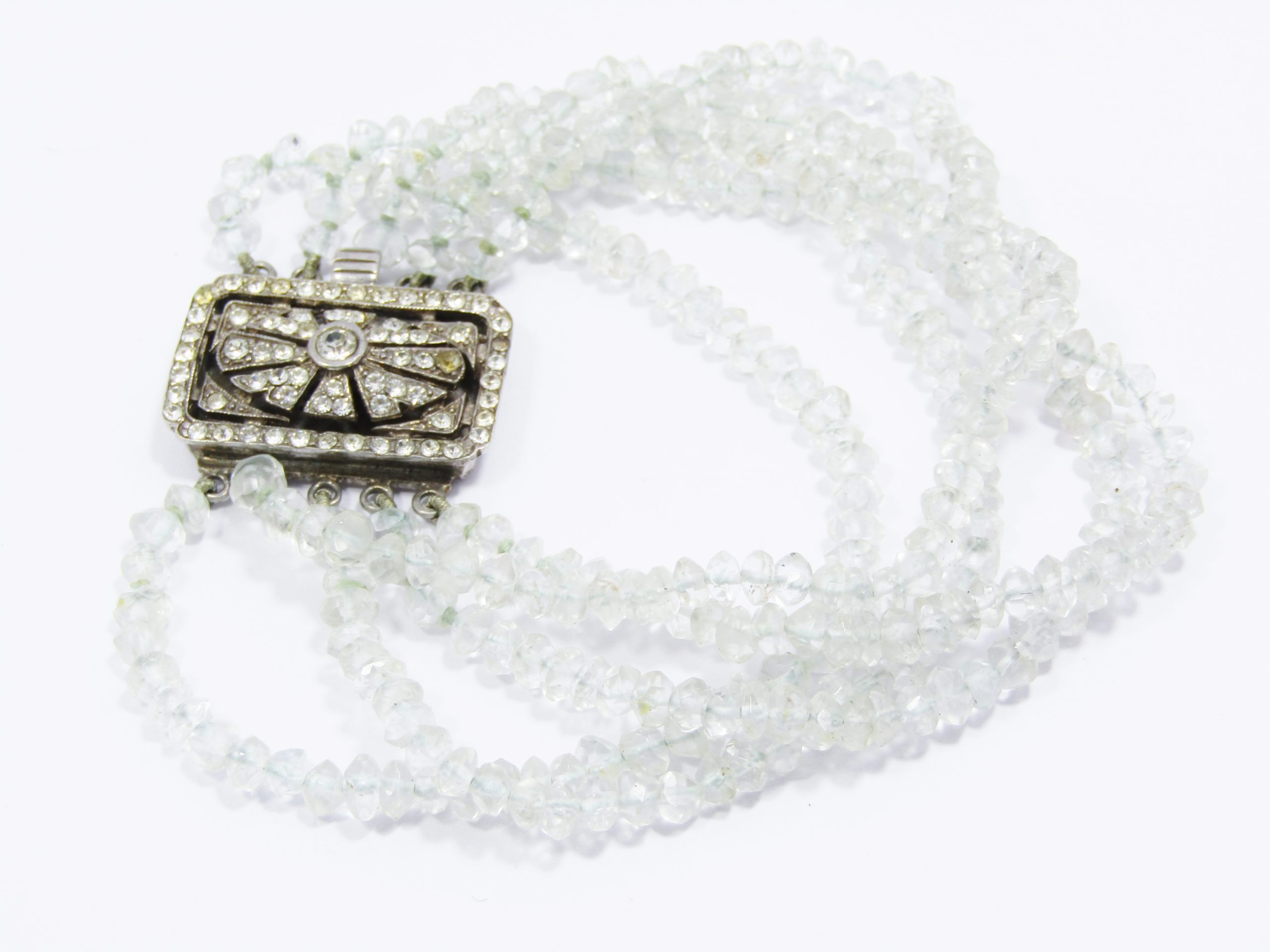 A Stunning Multi Strand Pale Blue Crystals With a Sterling Silver Clasp