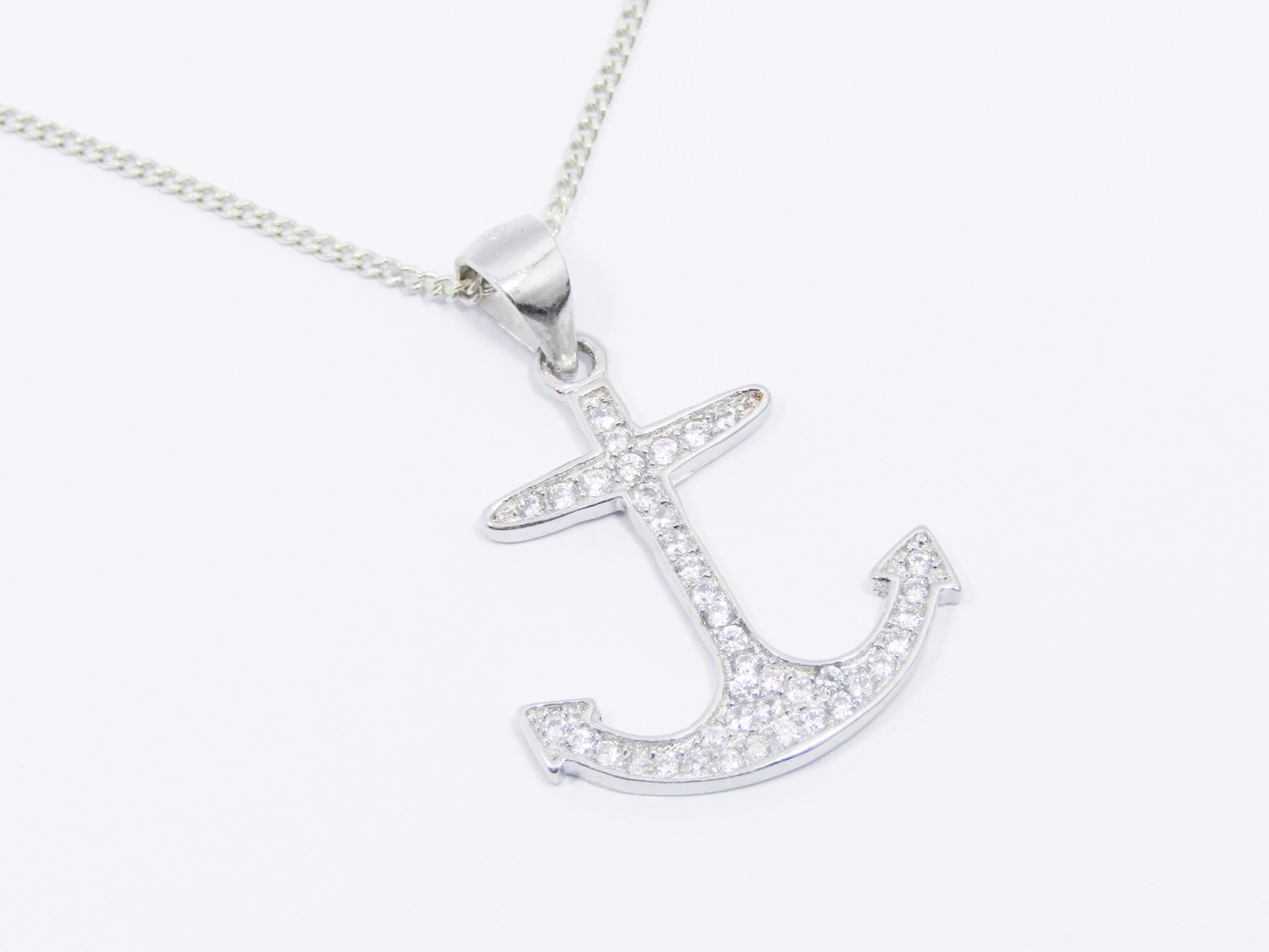 A Gorgeous Anchor Pendant Encrusted with Tiny Zirconia's on chain in Sterling Silver