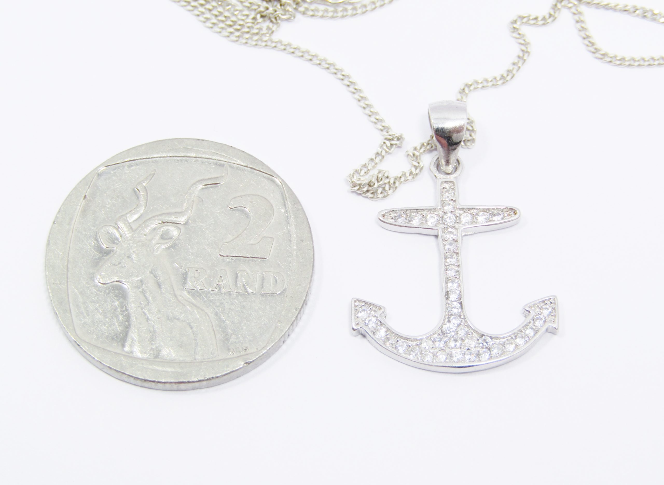 A Gorgeous Anchor Pendant Encrusted with Tiny Zirconia's on chain in Sterling Silver