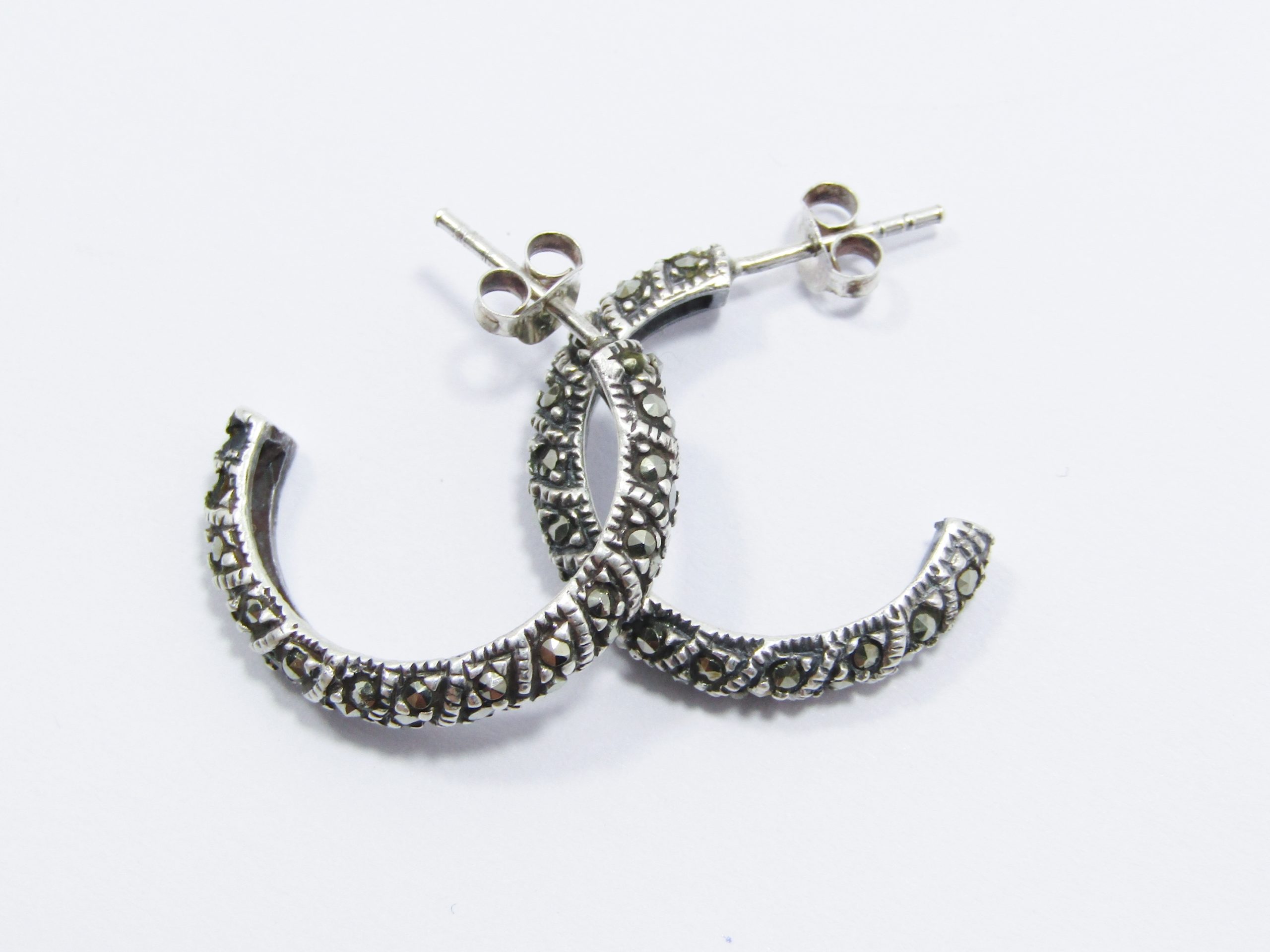 A Lovely pair of Half Moon Marcasite Earrings in Sterling Silver