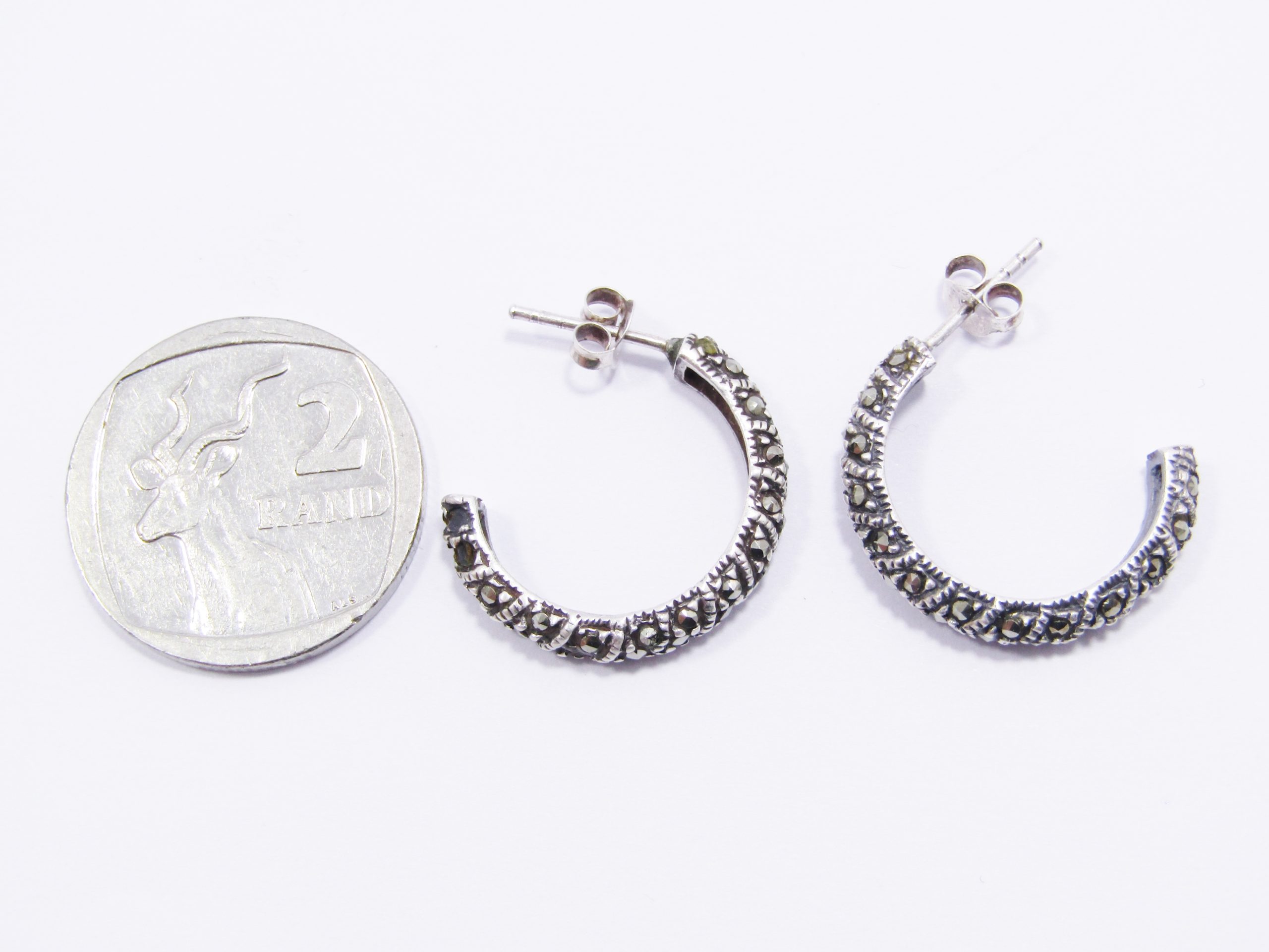 A Lovely pair of Half Moon Marcasite Earrings in Sterling Silver